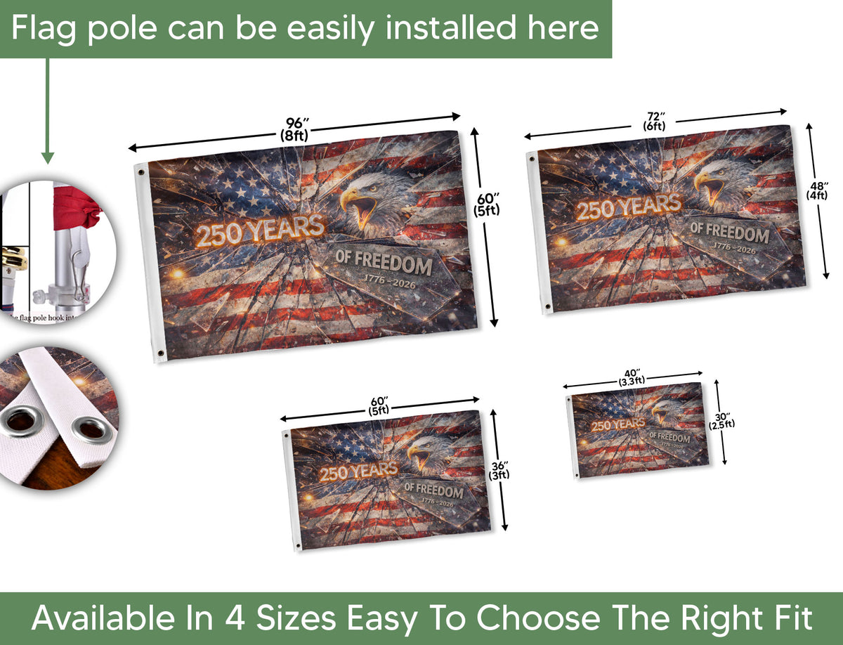 250 Years Flag 1776–2026 – Shattered Glass Eagle Christian Freedom House Flag - Rust Field Wear