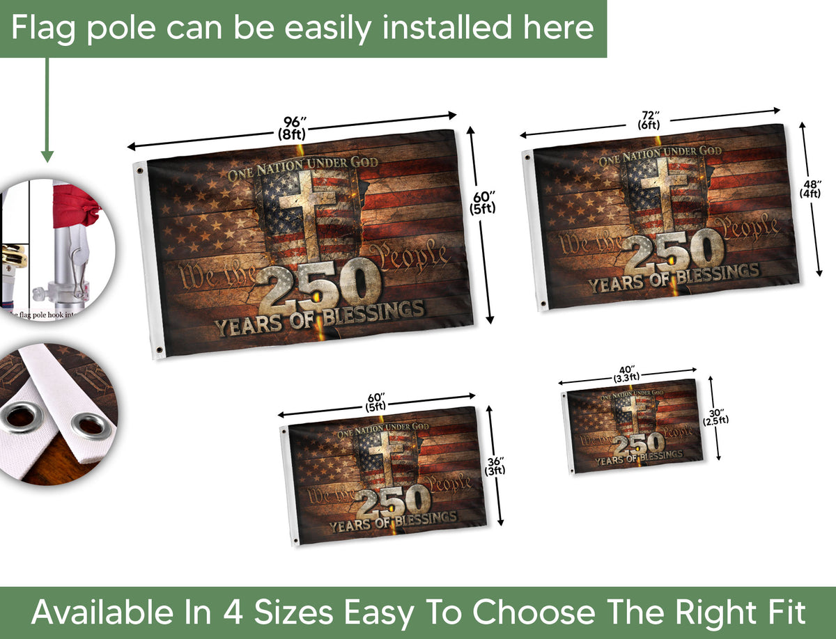 We The People Christian Cross House Flag 250th Anniversary USA Flag One Nation Under God - Rust Field Wear