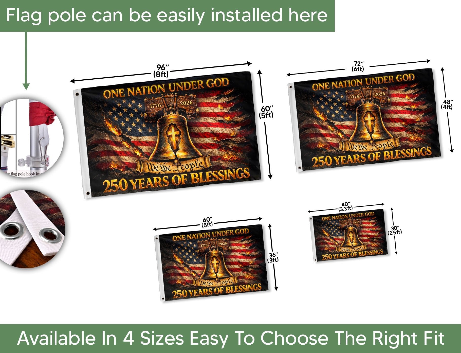 Patriotic Christian House Flag Liberty Bell Cross One Nation Under God We The People - Rust Field Wear
