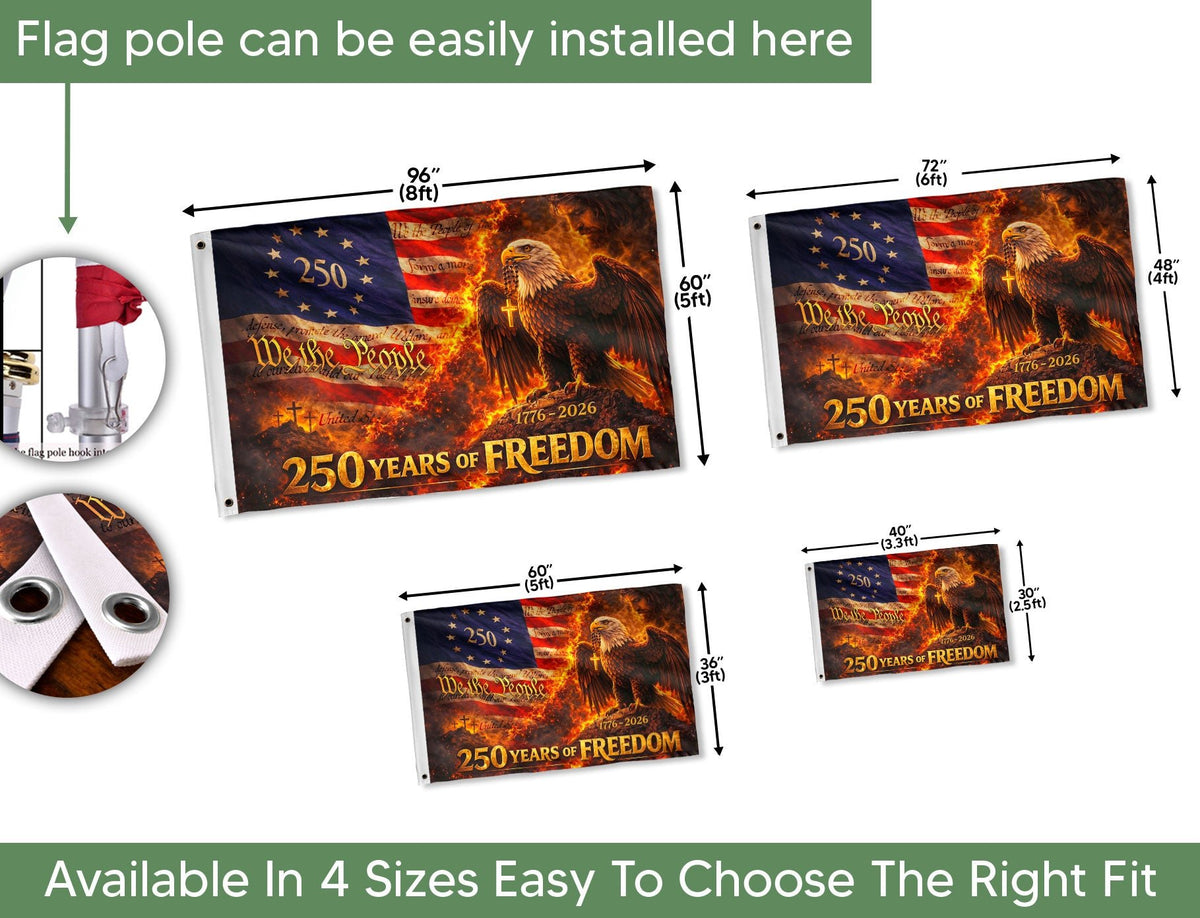 US 1776-2026 Flag 3x5 ft We The People Eagle Cross Patriotic American Banner - Rust Field Wear