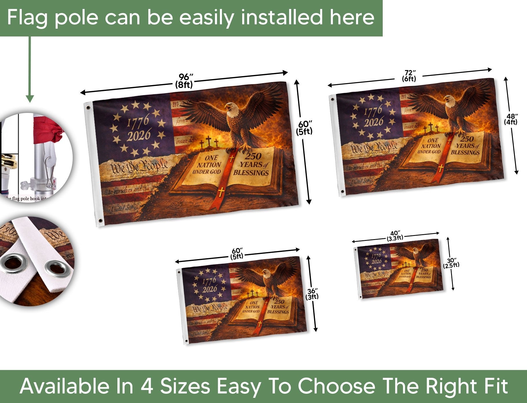 We The People 250th Anniversary USA House Flag Eagle Bible Cross 1776–2026 Patriotic Blessing Flag - Rust Field Wear