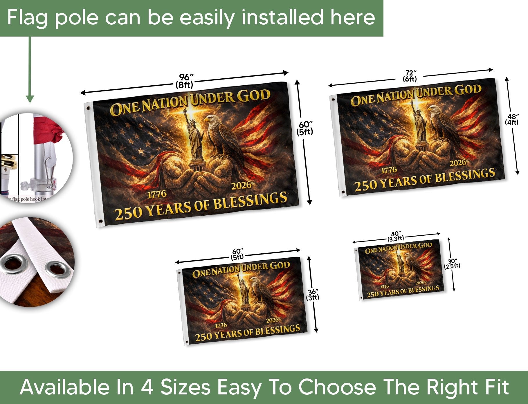 Patriotic God's Hands House Flag 1776-2026 One Nation Under God 250 Years of Blessings - Rust Field Wear