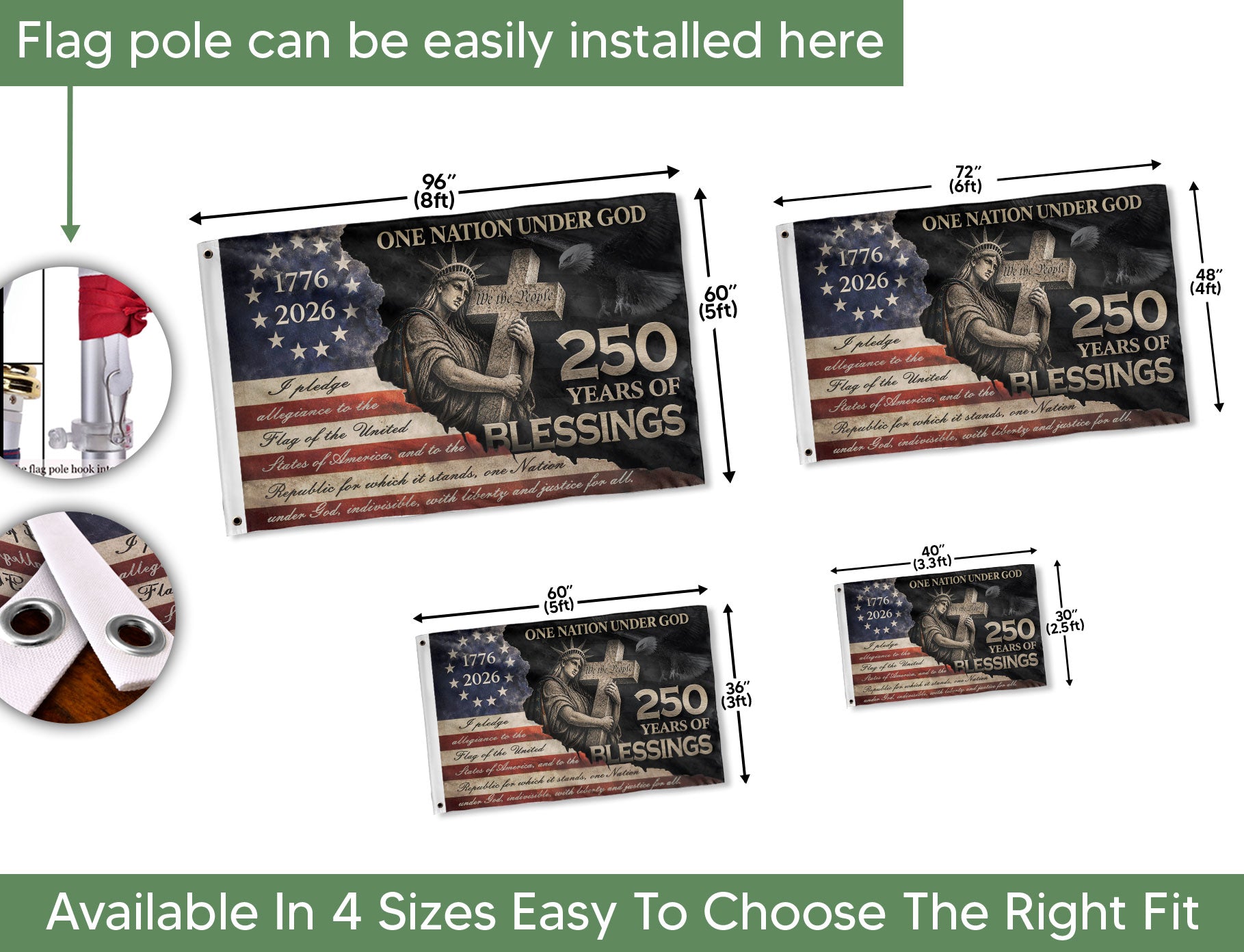 Pledge of Allegiance House Flag 1776-2026 Patriotic Christian 250 Years of Blessings - Rust Field Wear