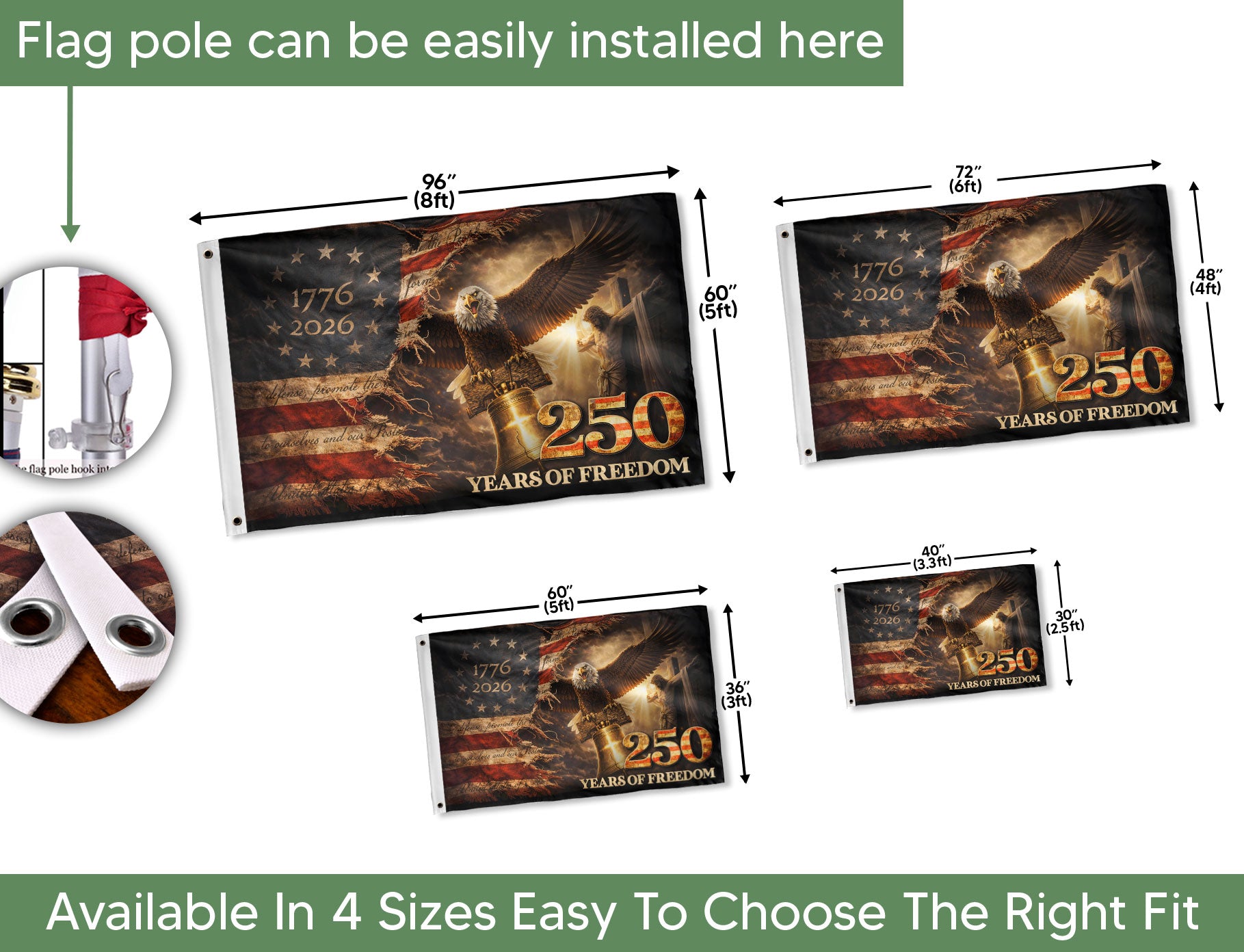 250 Years of Freedom House Flag 1776-2026 Patriotic Eagle Liberty Bell Christian Decor - Rust Field Wear