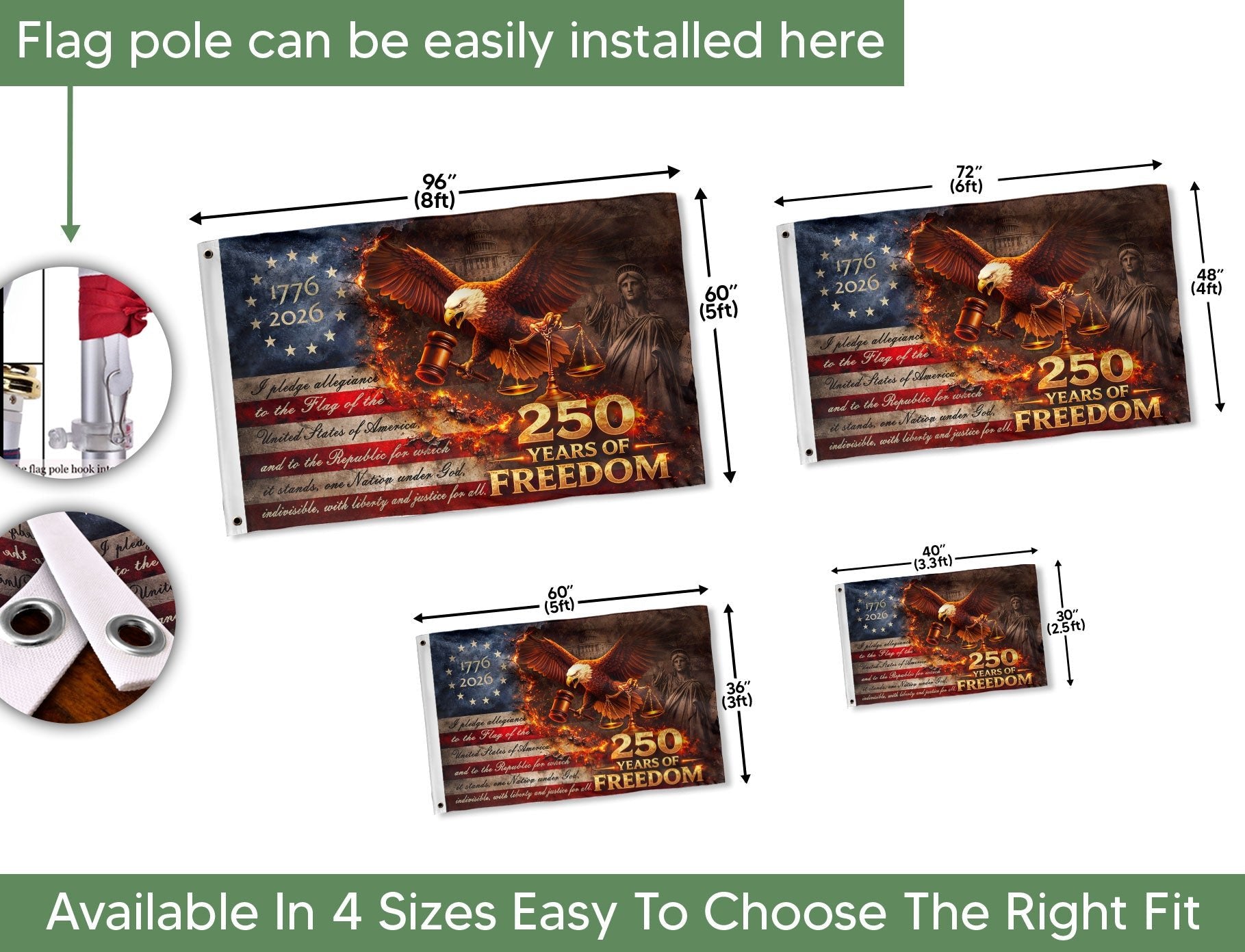 Justice Gavel Eagle House Flag 1776-2026 We The People 250 Years Freedom Patriotic - Rust Field Wear