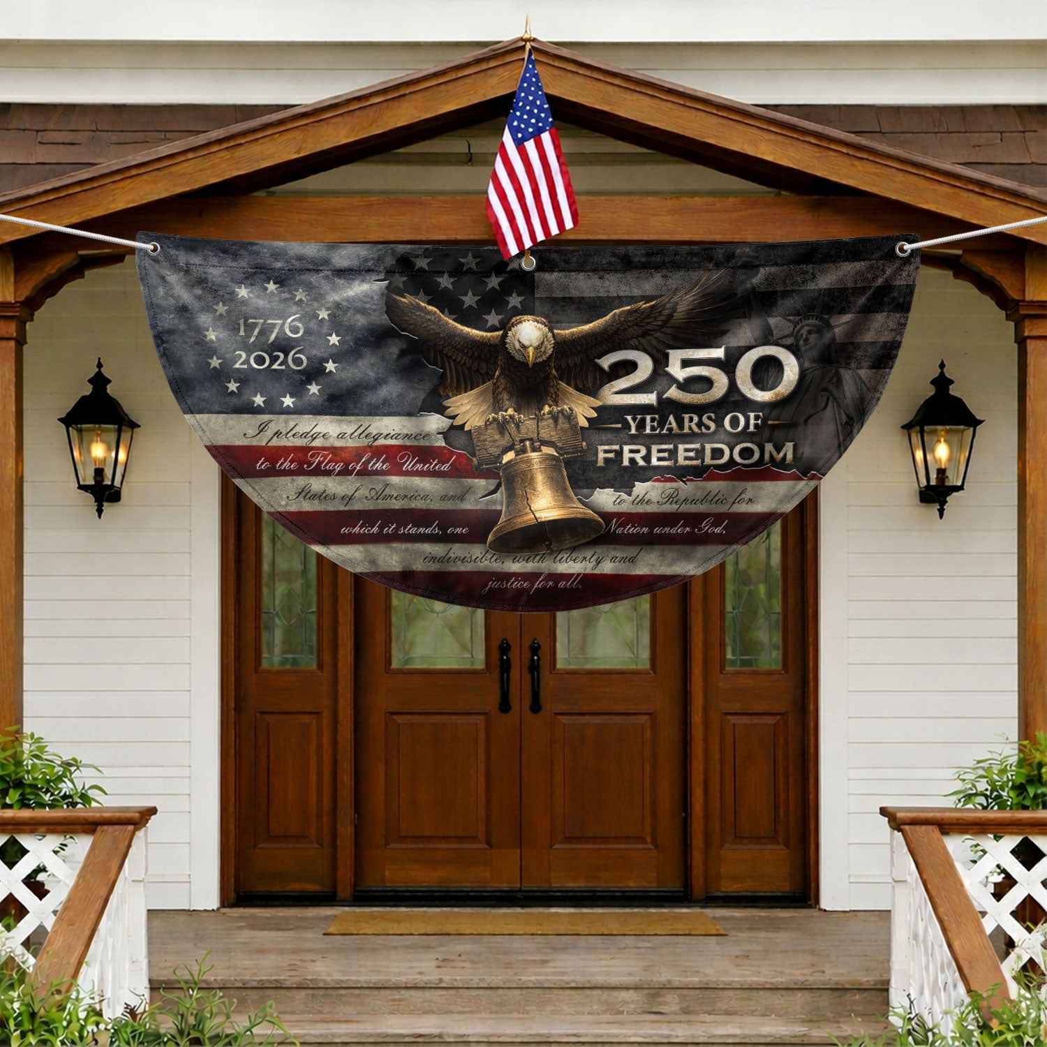 250 Years of Freedom Fence Flag 1776-2026 Liberty Bell Eagle Patriotic Banner Decor