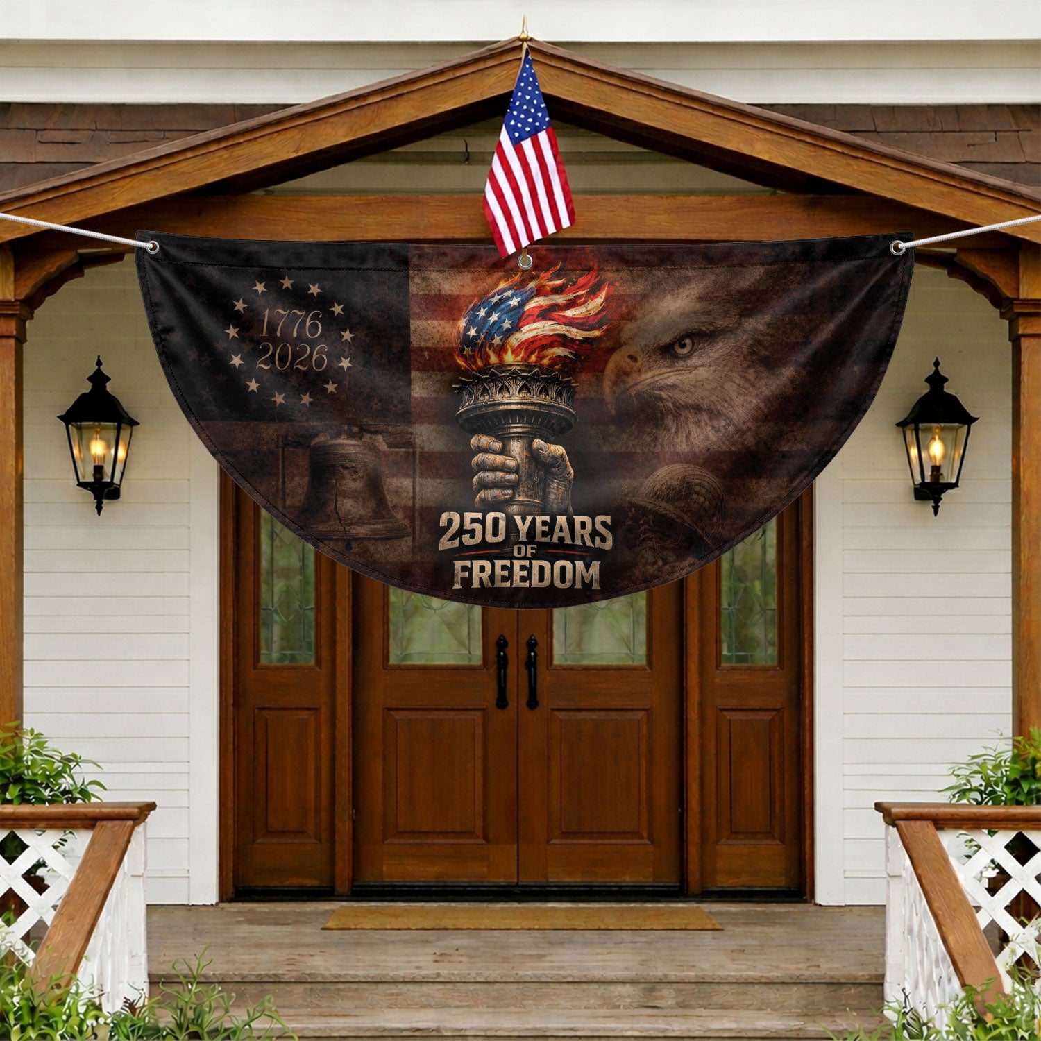 250th Anniversary Freedom Flag Fence Banner - Liberty Torch & Eagle Design for 2026 Celebration - Rust Field Wear