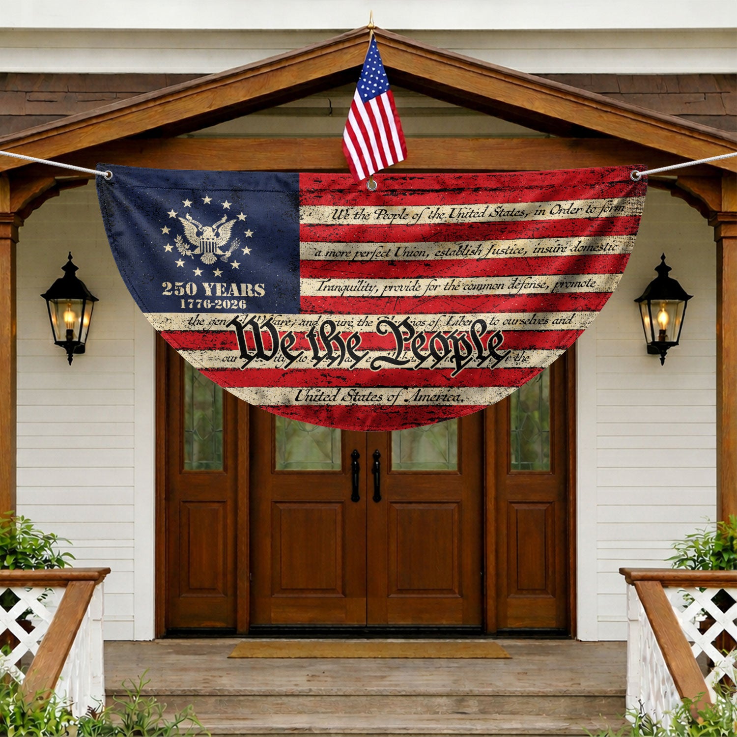 250th Anniversary USA Flag Fence Banner - Patriotic We The People Design for 2026 Celebration