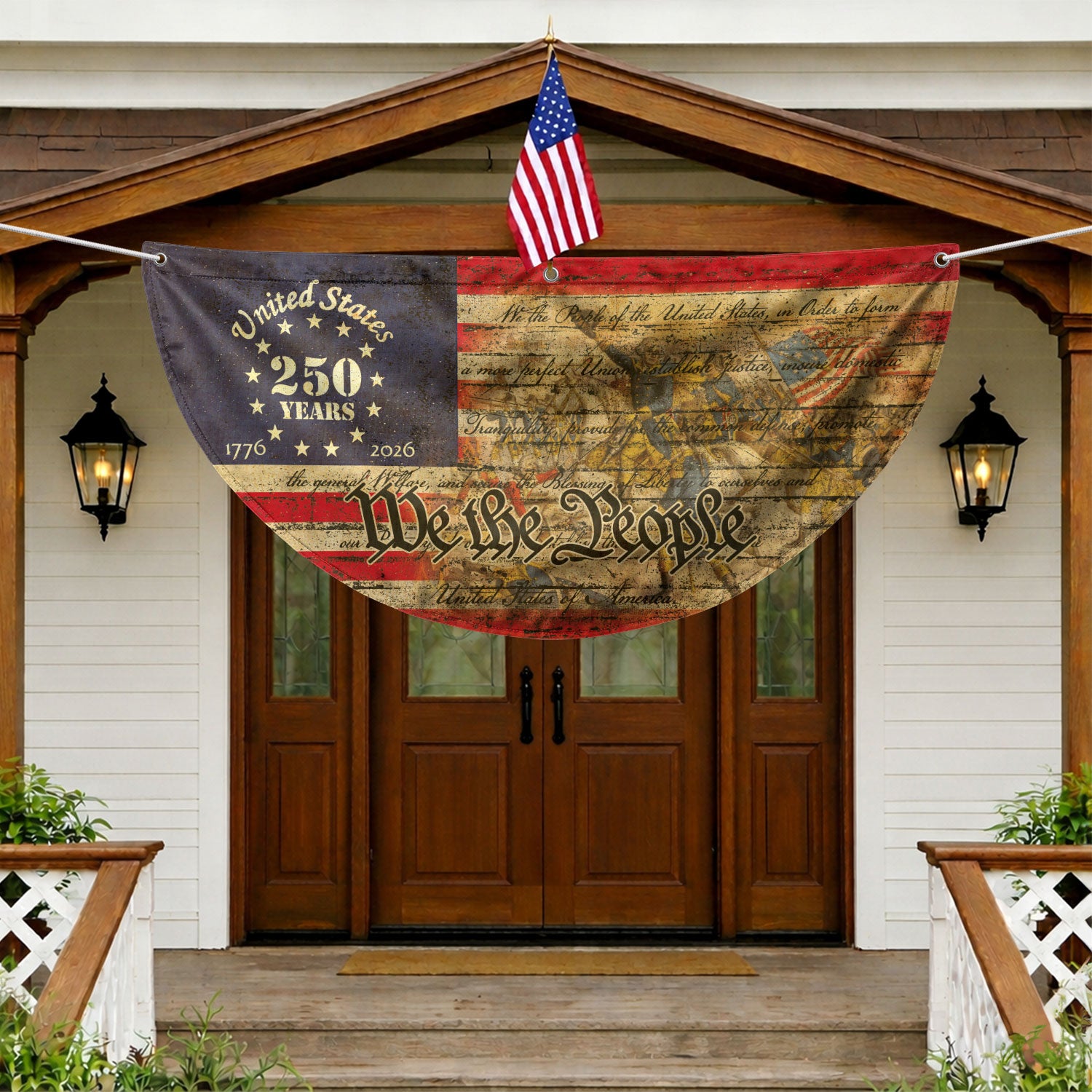 USA 250th Anniversary Flag Fence Banner - We The People & Eagle Design for 2026 Celebration. - Rust Field Wear