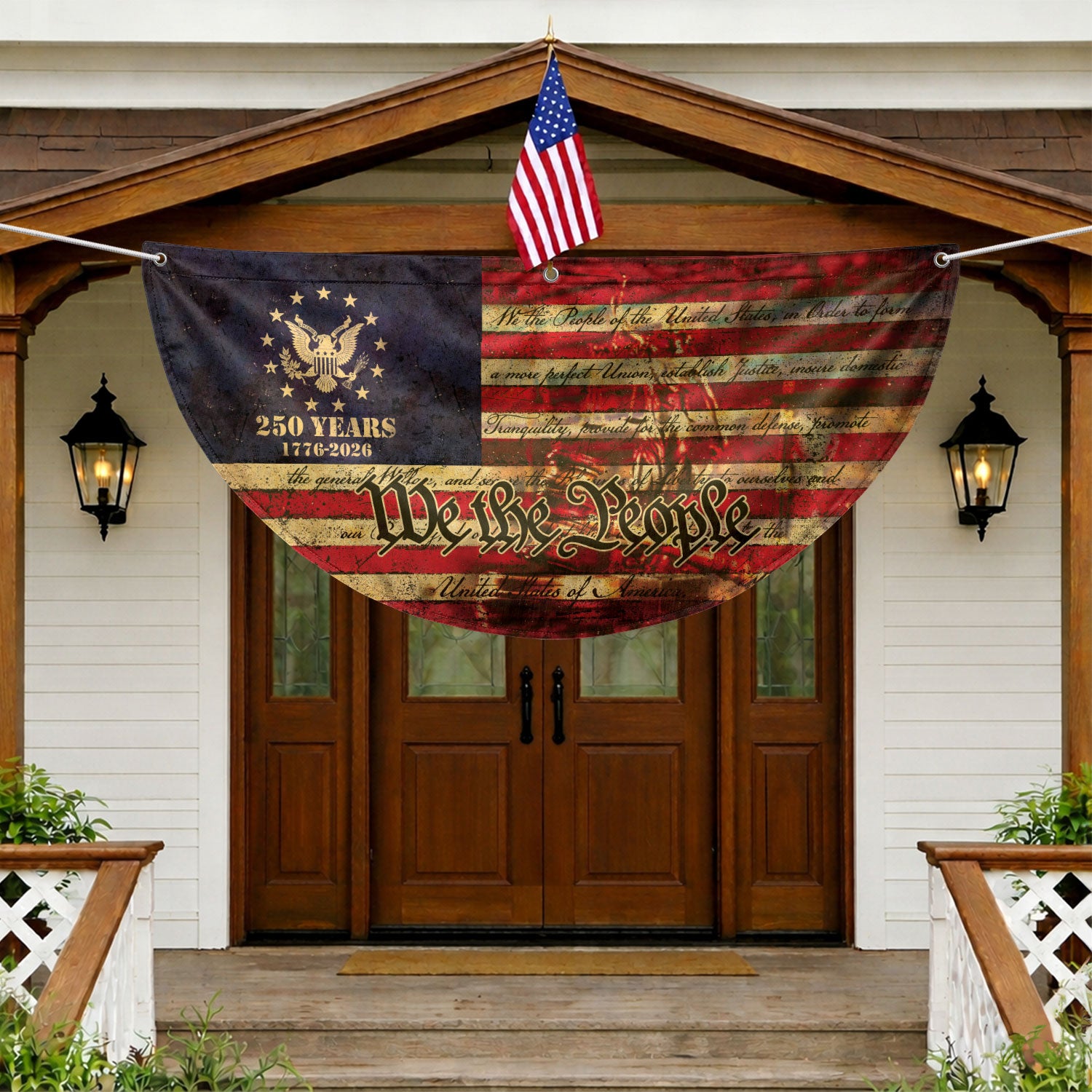 250th Anniversary USA Flag Fence Banner - We The People & Eagle Design for 2026 Celebration