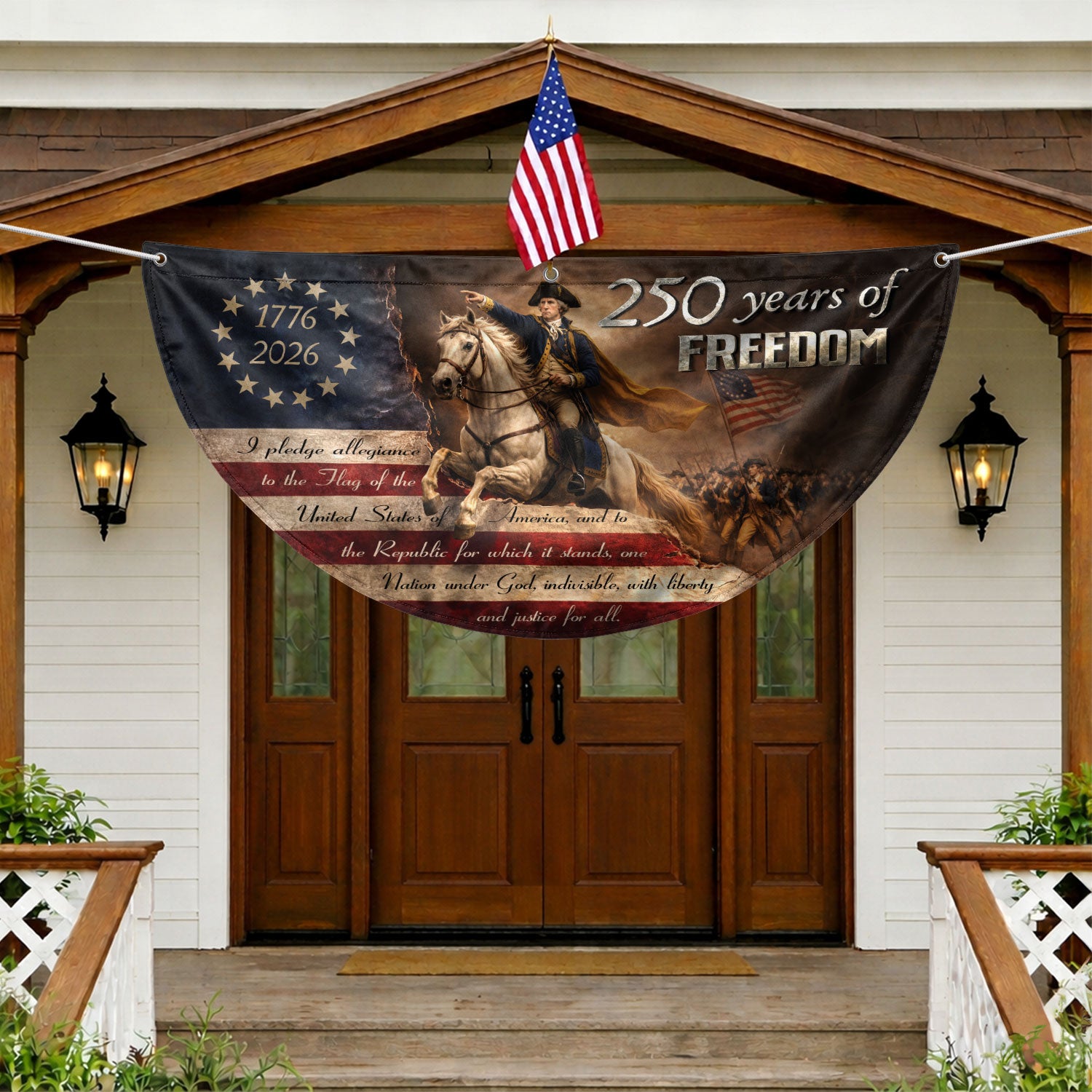250 Years of Freedom Fence Flag George Washington Patriotic 1776-2026 Outdoor Banner