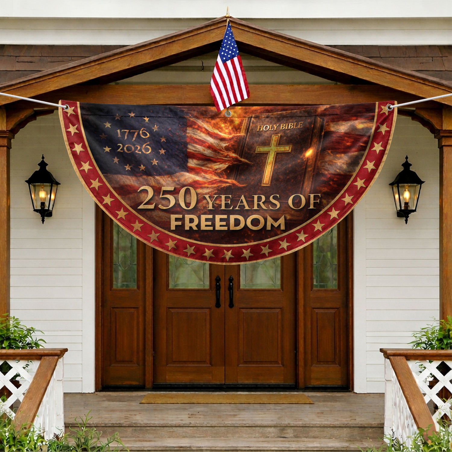 Christian Patriotic Fence Flag 1776-2026 – Holy Bible American Flag 250 Years of Freedom Double Sided Banner - Rust Field Wear