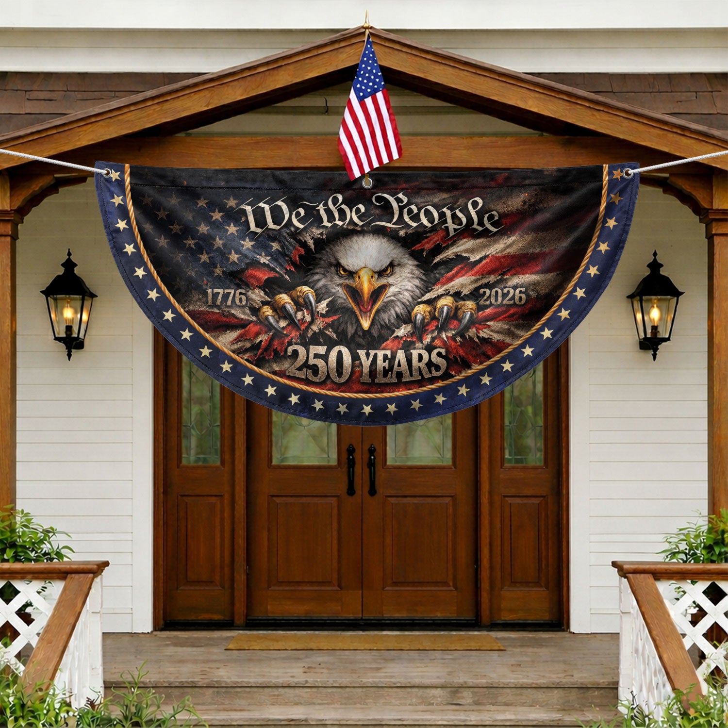 We The People Eagle Fence Flag 250 Years 1776-2026 Patriotic Double Sided Banner