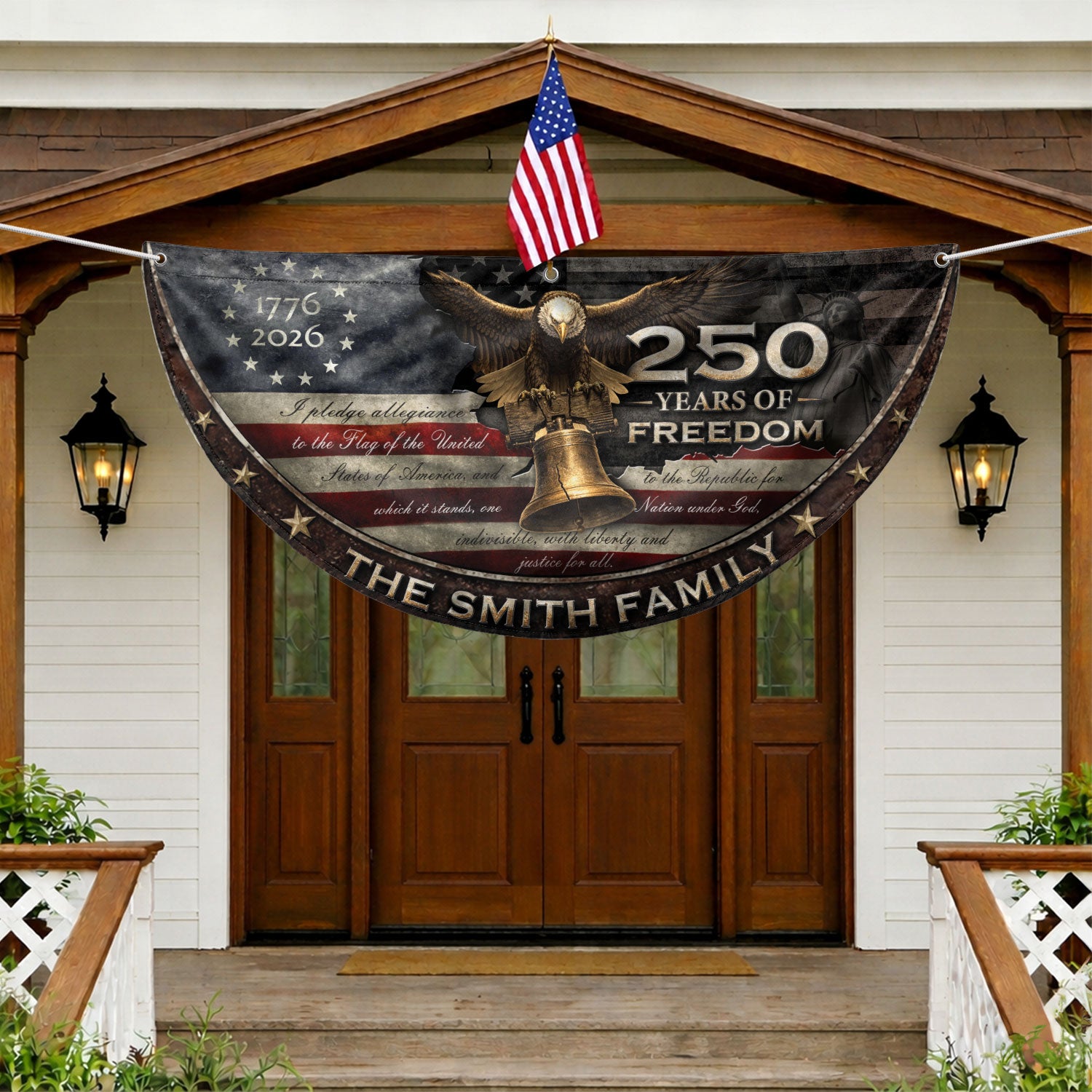 250 Years of Freedom Flag Fence Flag Custom Family Name, American Flag with Eagle, We The People Banner Decor