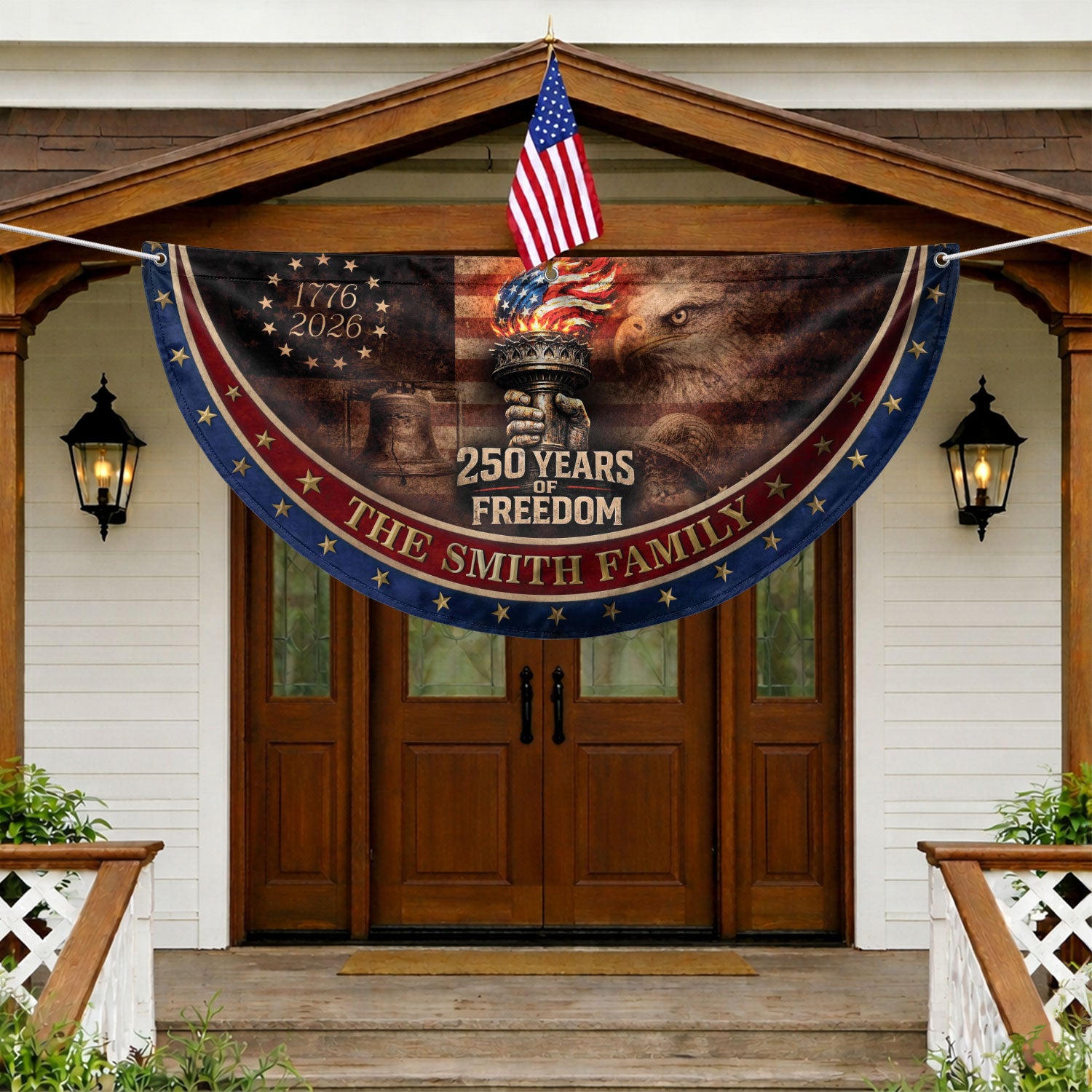 250 Anniversary USA Flag Fence Flag Custom Family Name, American Flag 250 Year Anniversary Banner with Eagle Design