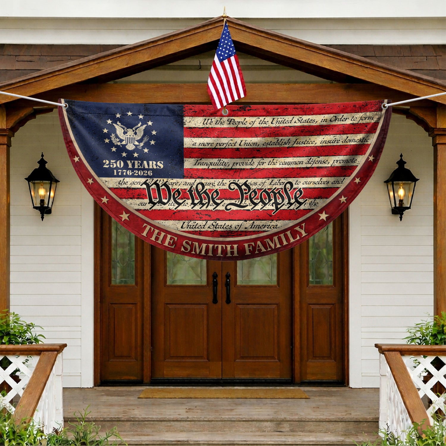 250 Years of Freedom Flag Fence Flag Custom Family Name, We The People Flag, American Flag with Eagle Patriotic Banner
