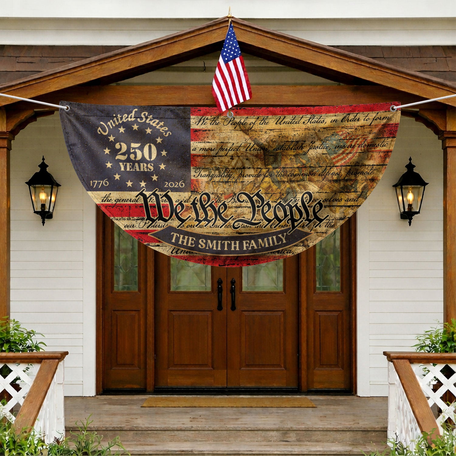 American Flag 250 Year Anniversary Fence Flag Custom Family Name, 250 Anniversary USA Banner, We The People Flag Design