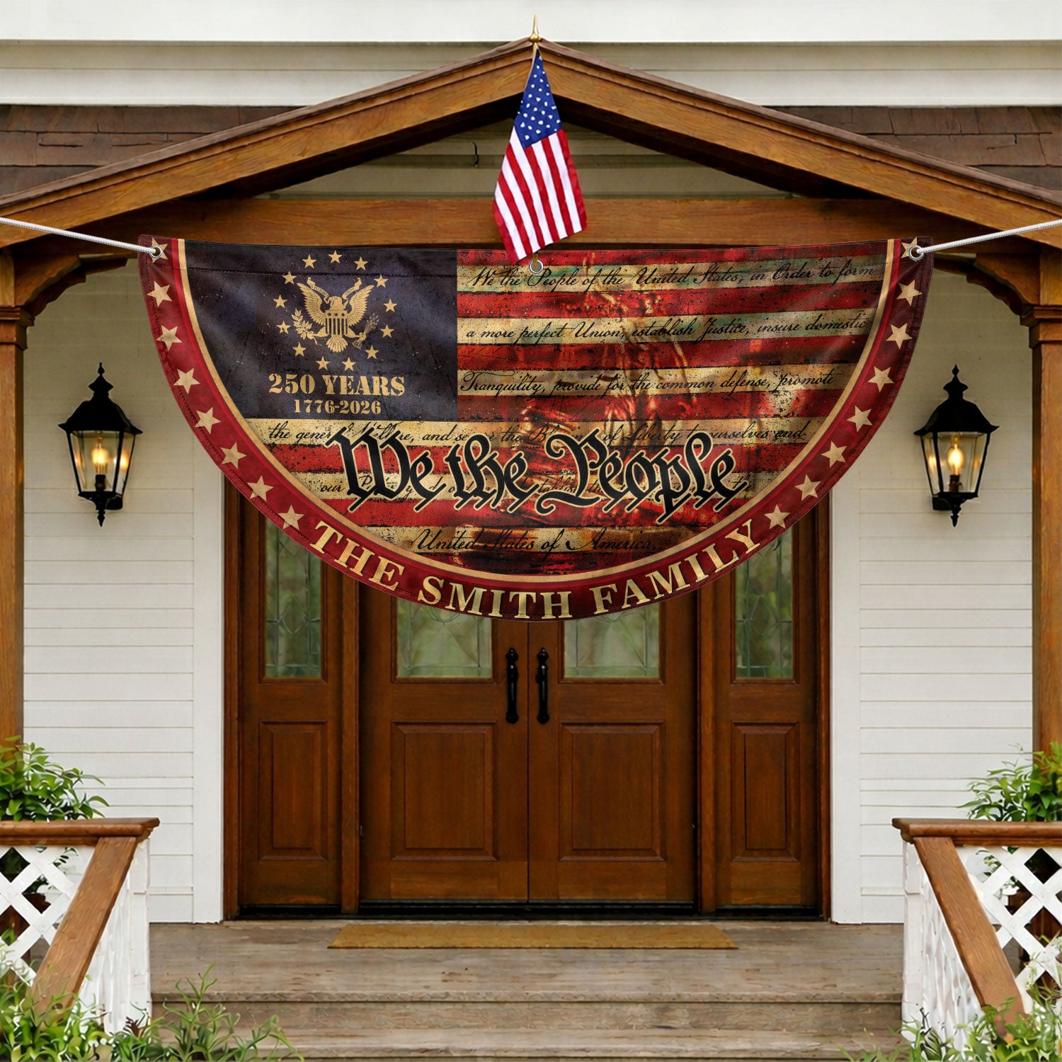 250 Anniversary USA Flag Fence Flag Custom Family Name, American Flag 250 Year Anniversary, We The People Fence Banner