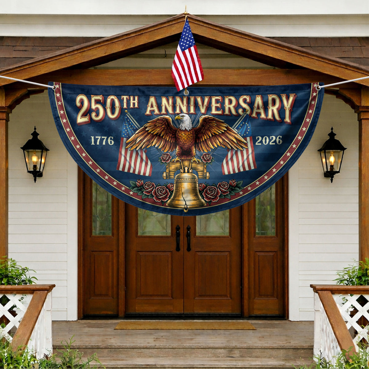 250th Anniversary USA Fence Flag - Patriotic Eagle & Liberty Bell Decoration for 2026 - Rust Field Wear