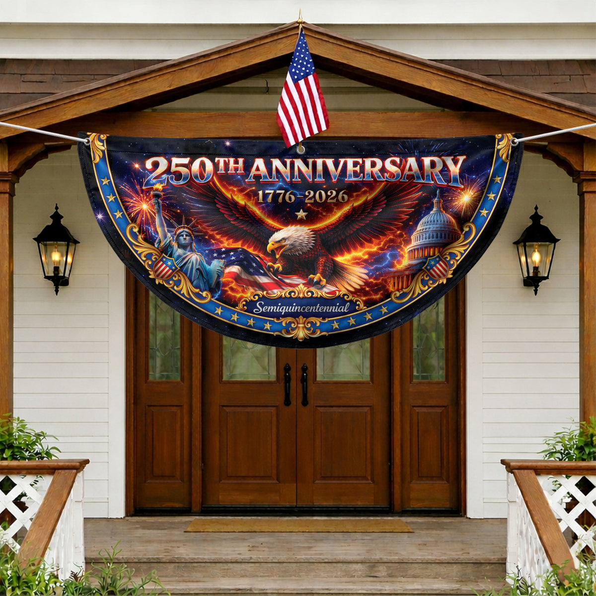250 Years of Freedom Fence Flag 1776-2026 Patriotic Eagle Statue of Liberty Banner - Rust Field Wear
