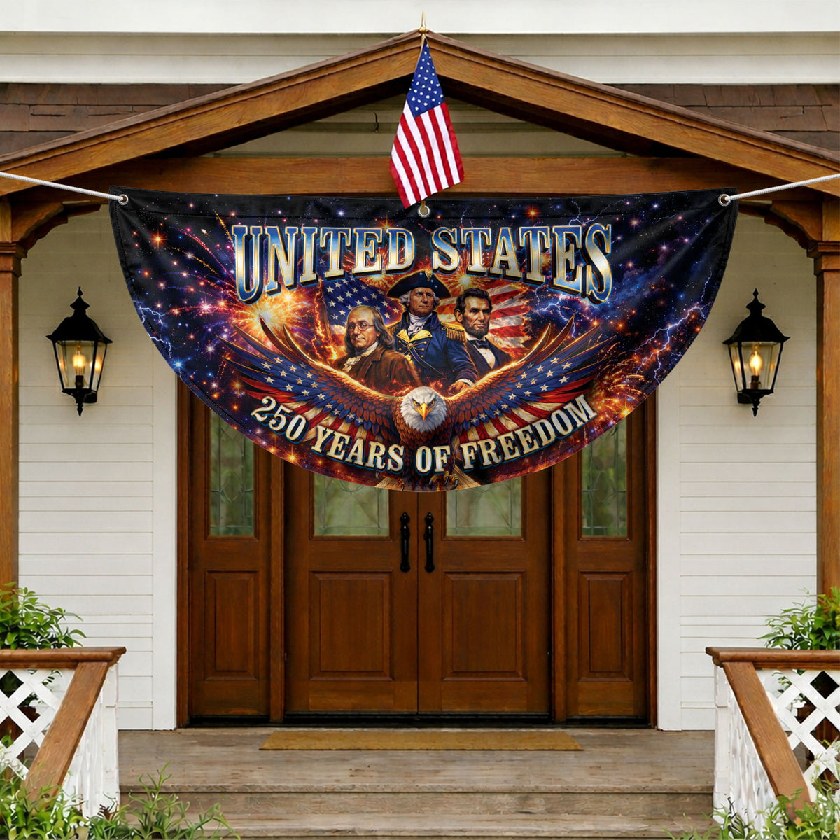 America 250 Years of Freedom Fence - Patriotic Eagle & Founding Fathers for 2026 - Rust Field Wear