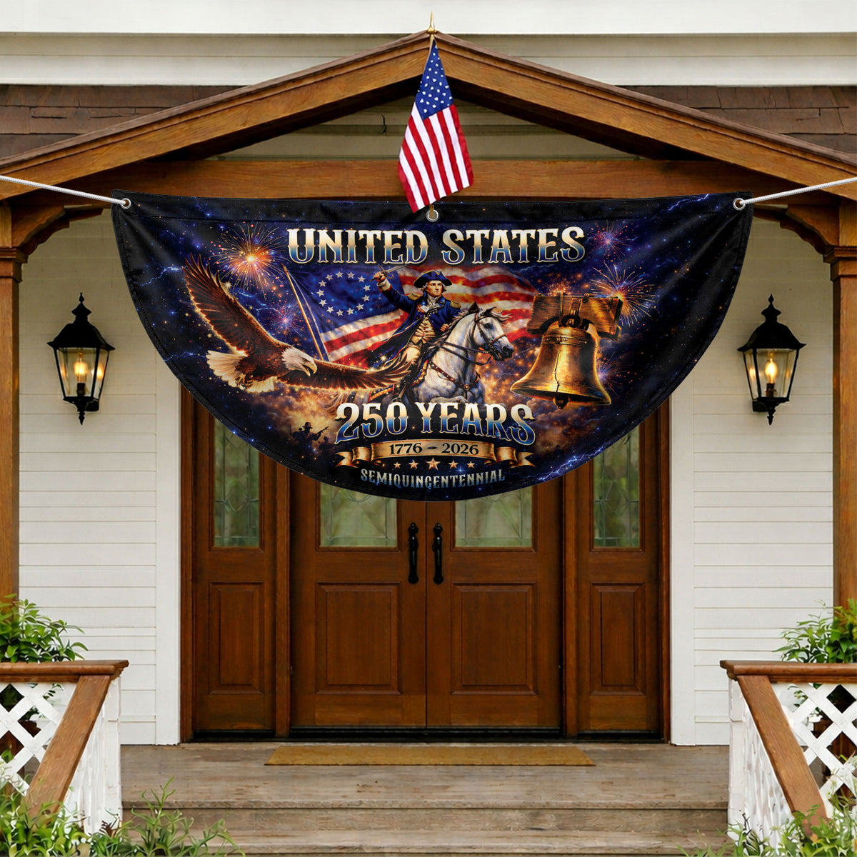 USA 250 Years Fence Flag 1776-2026 George Washington Eagle Patriotic - Rust Field Wear