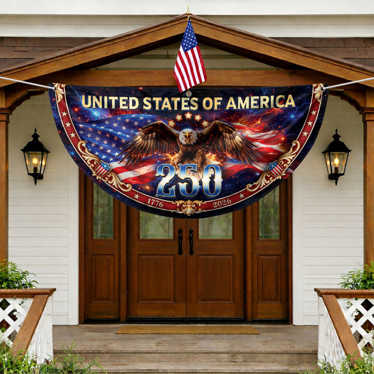 United States 250 Years Fence Flag 1776-2026 Patriotic Eagle Outdoor Banner Decoration - Rust Field Wear