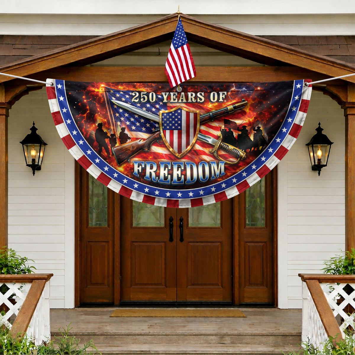 250 Years of Freedom Fence Flag 1776-2026 Patriotic Military Shield Banner - Rust Field Wear
