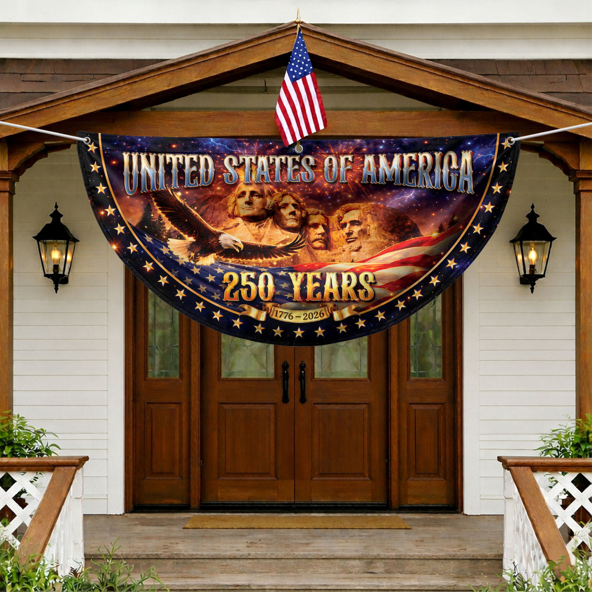 Mount Rushmore 250 Years United States Fence Flag 1776-2026 Patriotic Outdoor Banner - Rust Field Wear