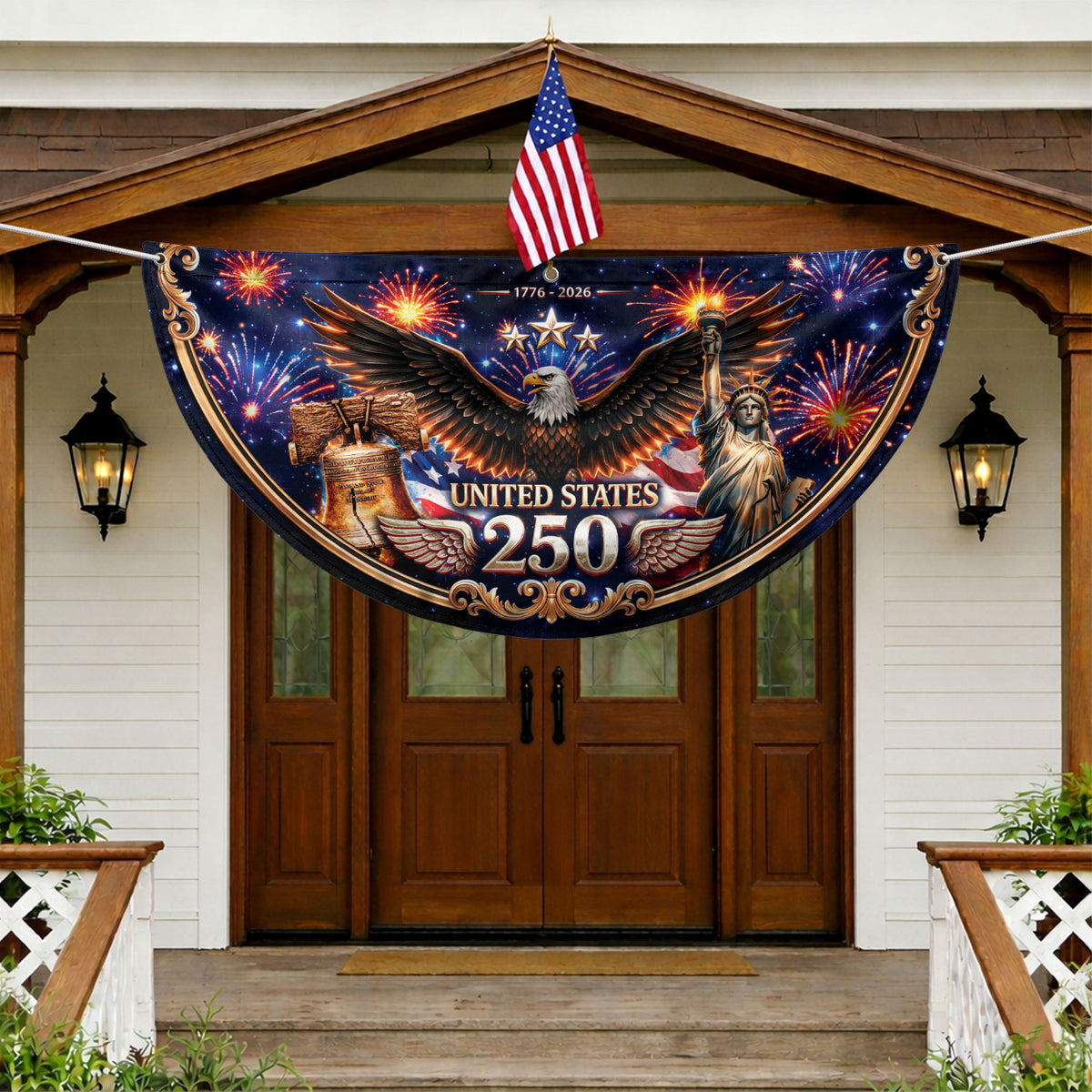 USA 250 Years Fence Flag 1776-2026 Liberty Bell Patriotic Eagle Yard Decoration - Rust Field Wear