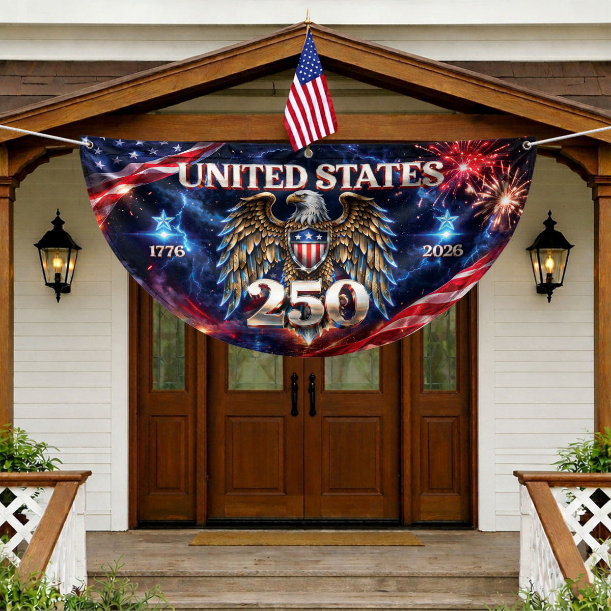 250 Years United States Fence Flag 1776-2026 Patriotic Eagle Outdoor Banner Decoration - Rust Field Wear