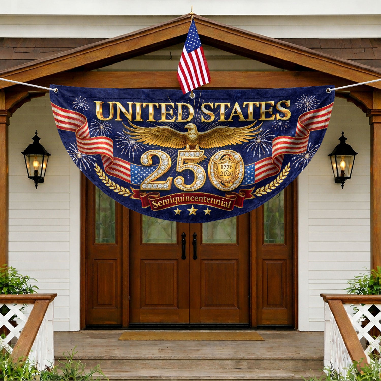 USA 250 Years Fence Flag 1776-2026 Patriotic Golden Eagle Outdoor Garden Decoration