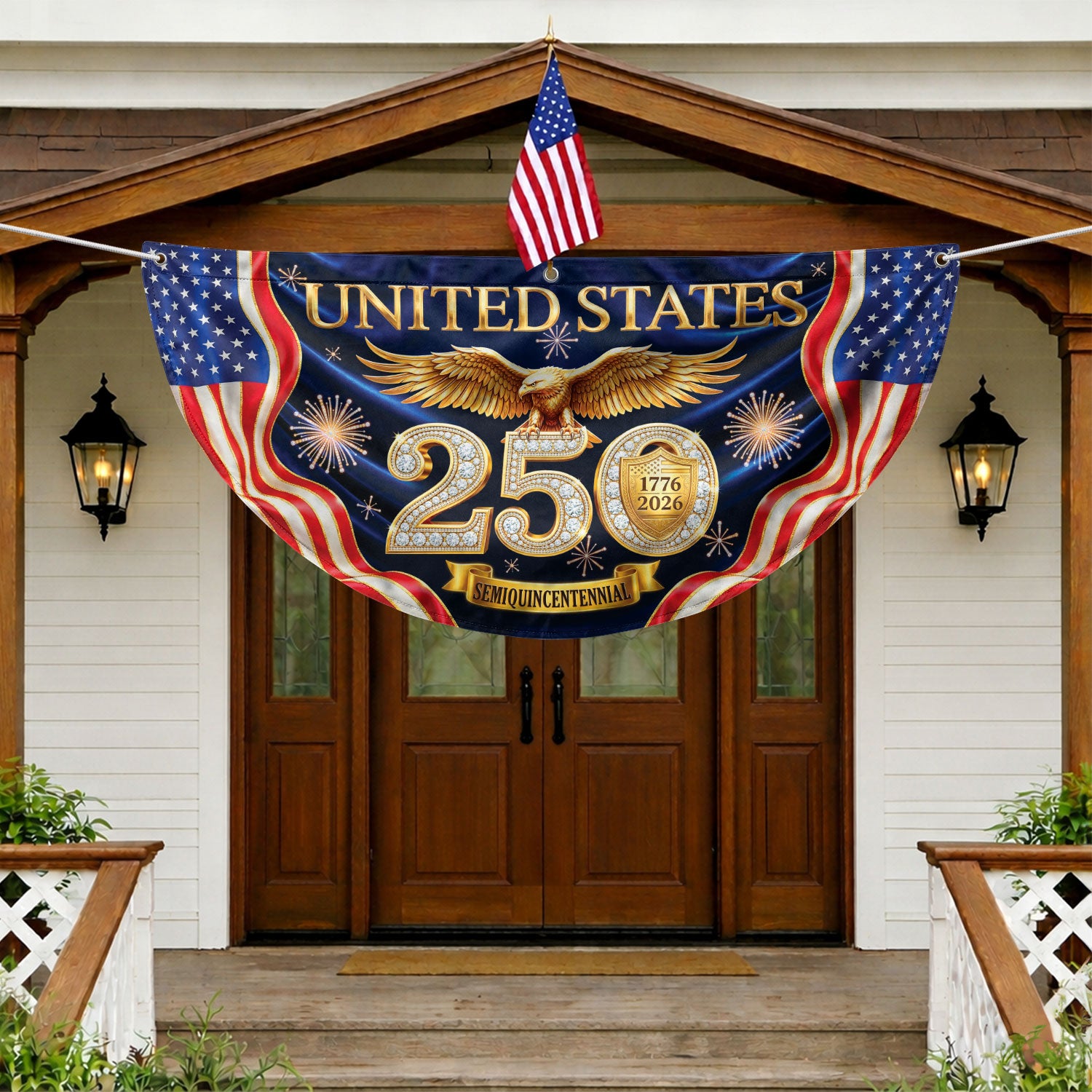 United States 250 Years Fence Flag 1776-2026 Patriotic Eagle Anniversary - Rust Field Wear
