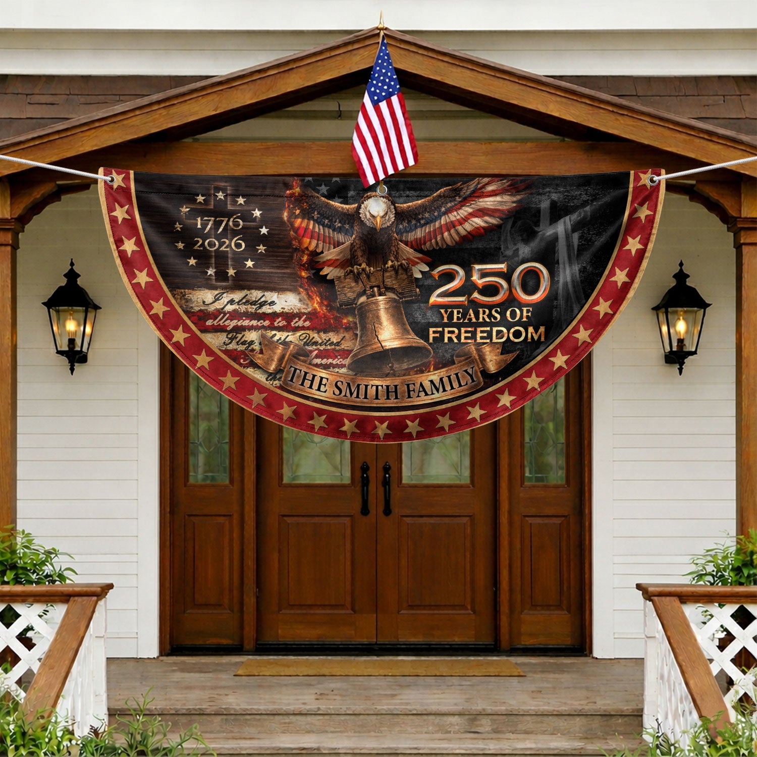 250 Anniversary USA Flag Fence Flag Custom Family Name Christian 250 Years Freedom Flag Design - Rust Field Wear