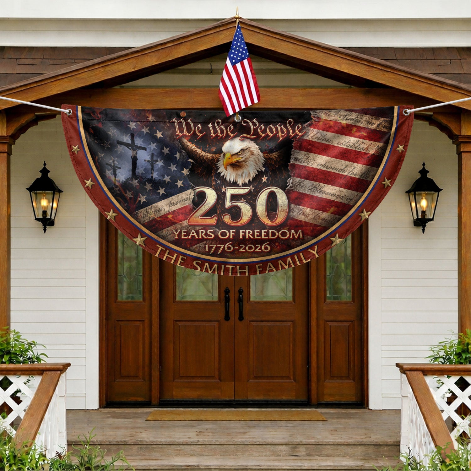 250 Christ Years of Freedom Flag Fence Flag Custom Family Name 250 Years Christian Flag American Flag with Cross Design - Rust Field Wear