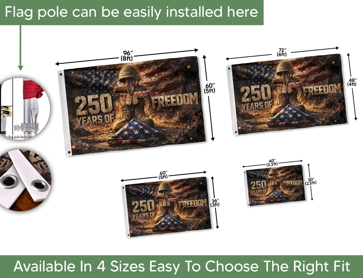 1776–2026 Christian Cross USA 250 Year Anniversary House Flag, 250 Years Freedom 1776–2026 - Rust Field Wear