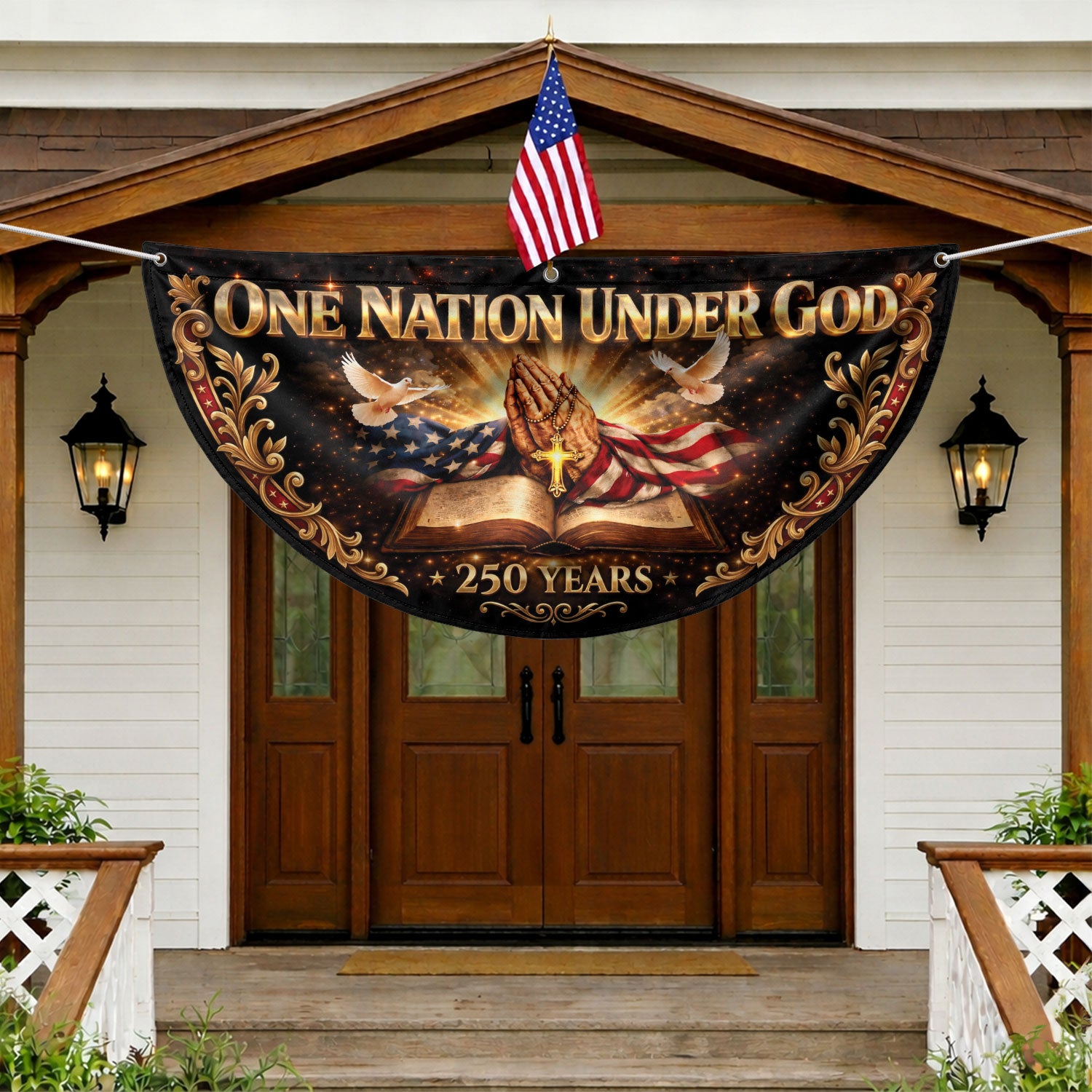 250 Years United States Fence Flag One Nation Under God 1776-2026 Patriotic Bible Banner
