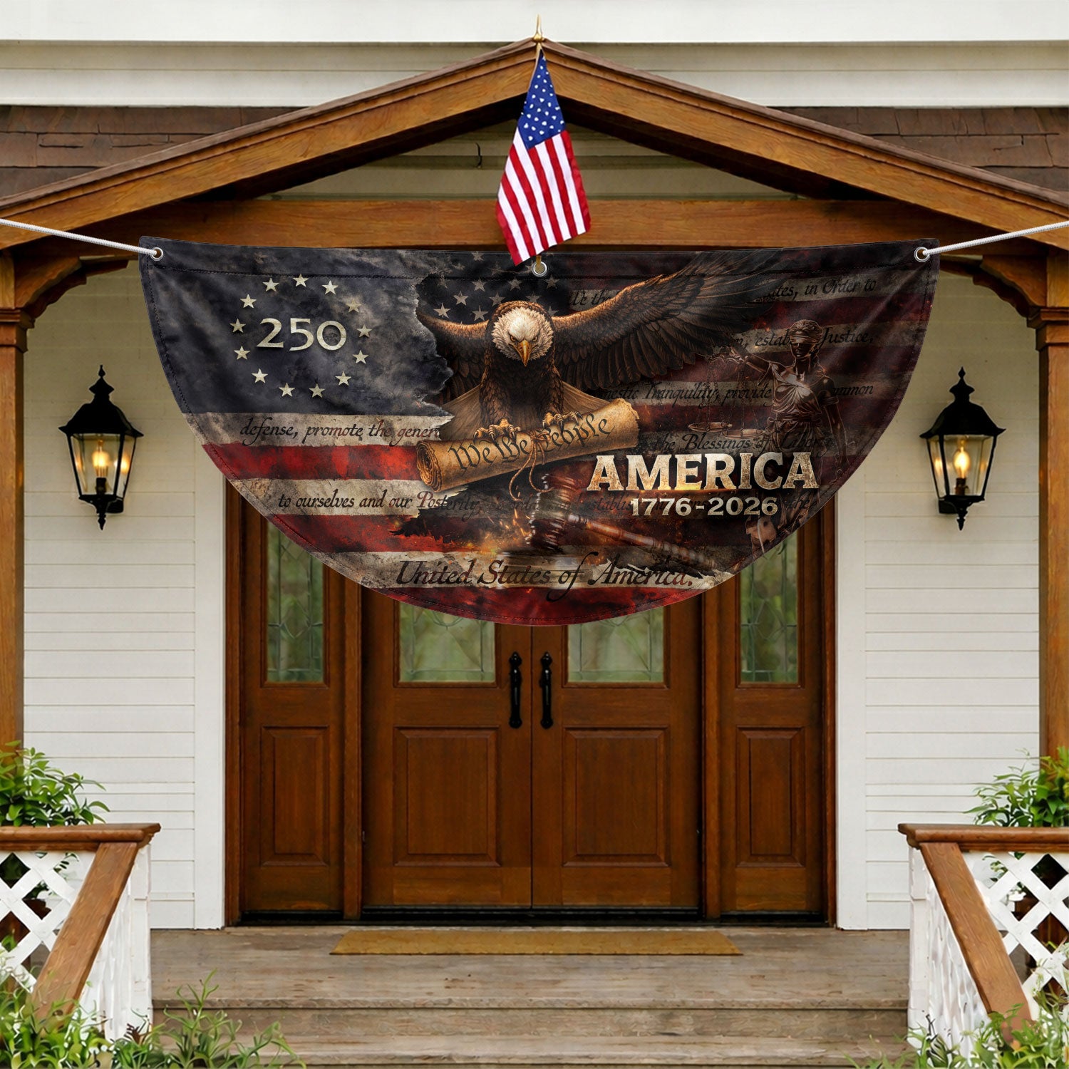 America 1776 to 2026 Fence Flag Patriotic Eagle We The People 250 Year Outdoor Decor - Rust Field Wear