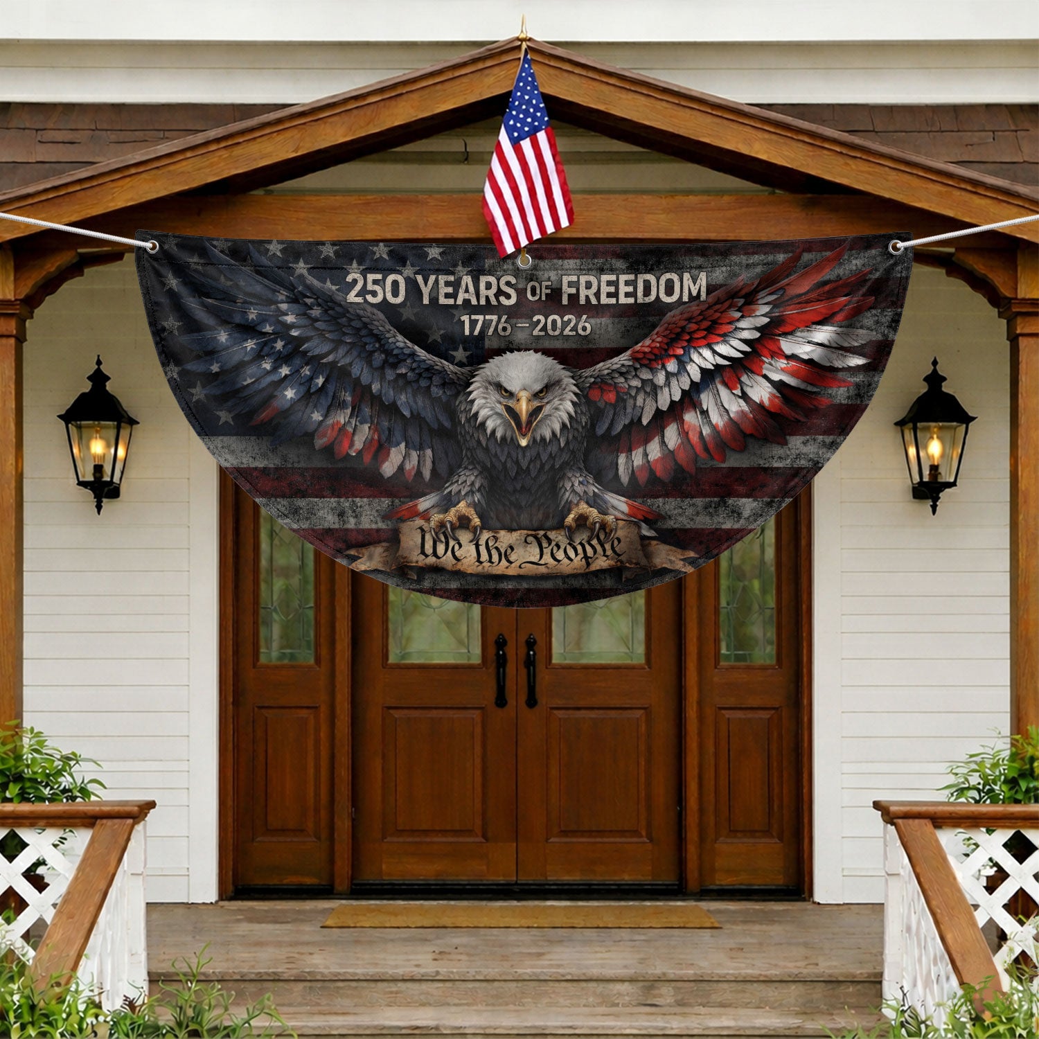 Fence Flag USA 250th Anniversary 1776–2026, American Eagle Patriotic Outdoor Banner, 250 Years of Freedom Flag