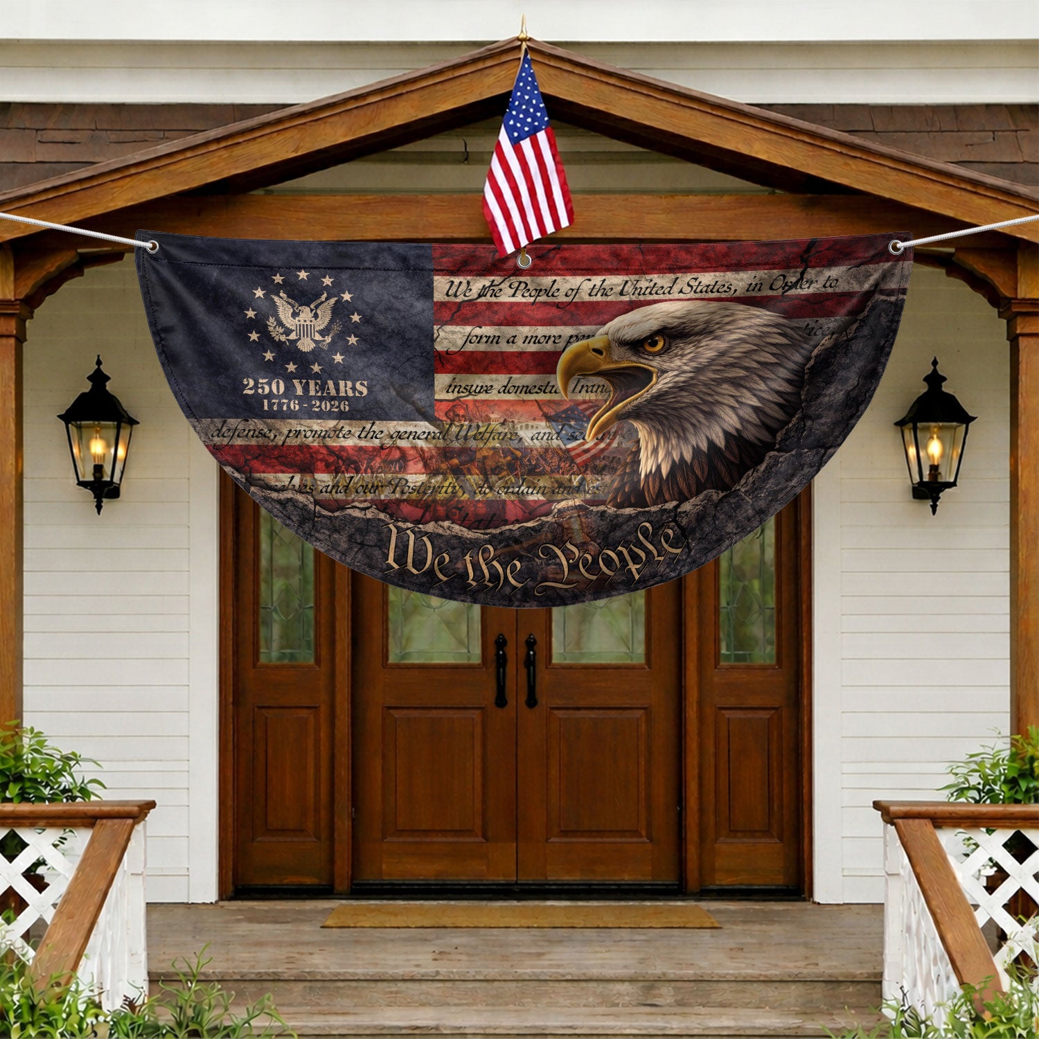 Fence Flag 250th Anniversary USA Flag 1776-2026 Eagle Patriotic Banner 250 Year American Anniversary Flag Decor - Rust Field Wear