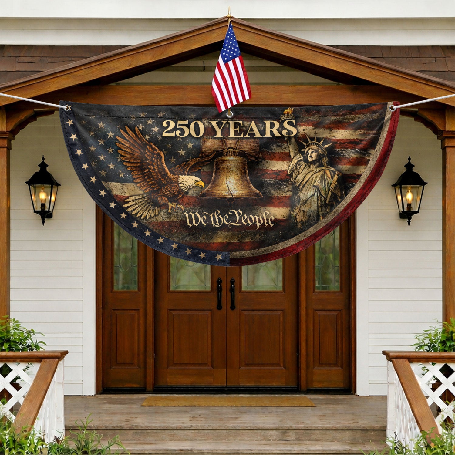 250 Years Fence Flag 1776-2026 We The People Eagle Liberty Bell Patriotic Flag Decor - Rust Field Wear