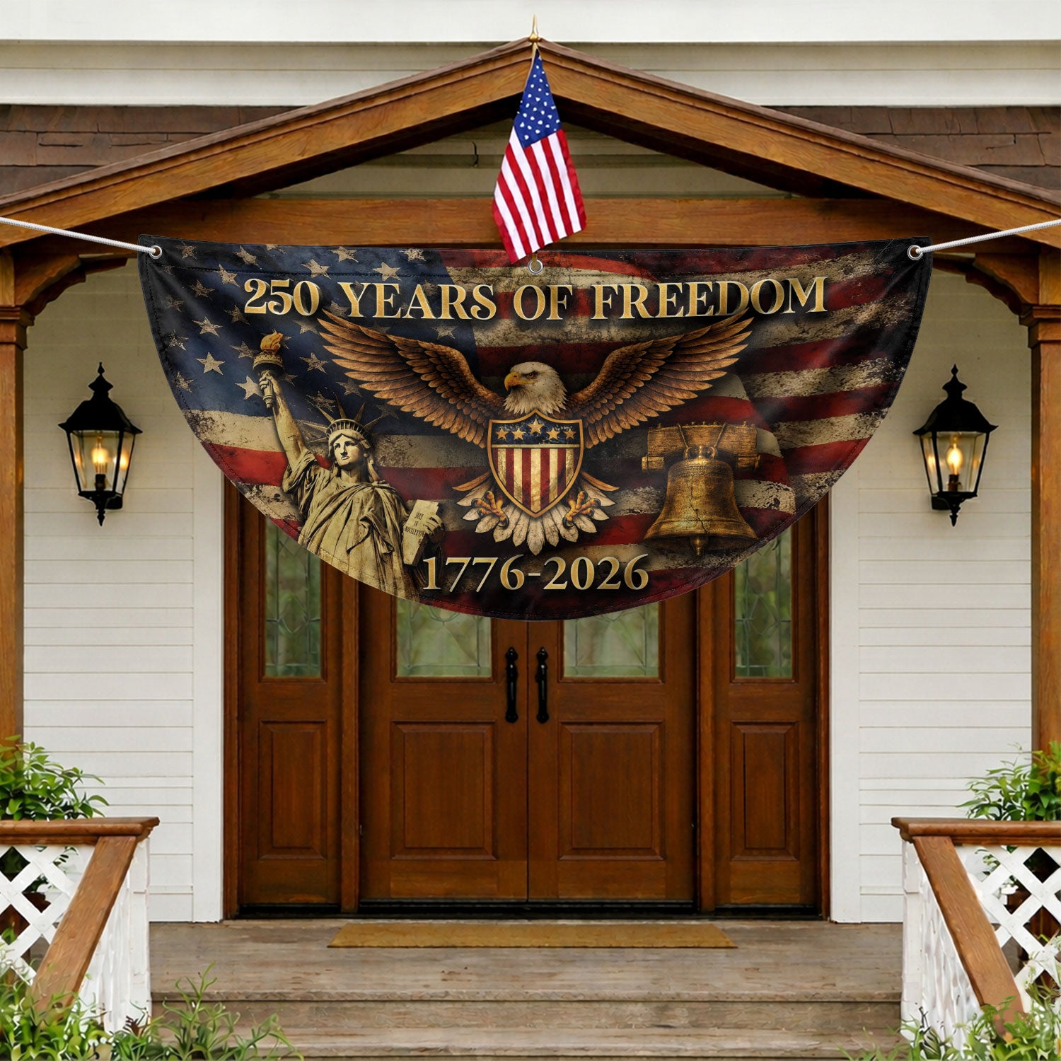 250 Years of Freedom Fence Flag 1776-2026 Patriotic Eagle Liberty Bell Flag Decor - Rust Field Wear
