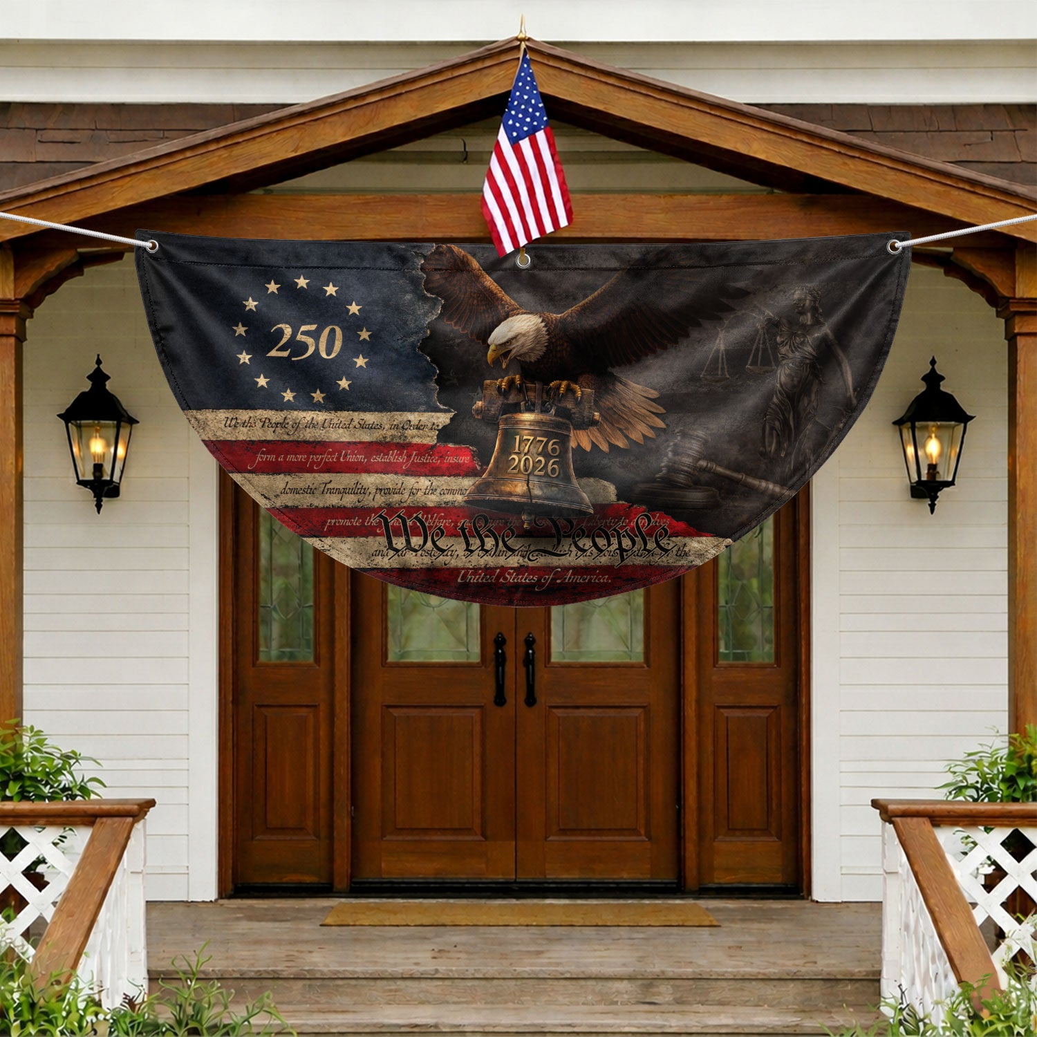 250 Years Liberty Bell Fence Flag Patriotic Bald Eagle - We The People Outdoor Banner - Rust Field Wear