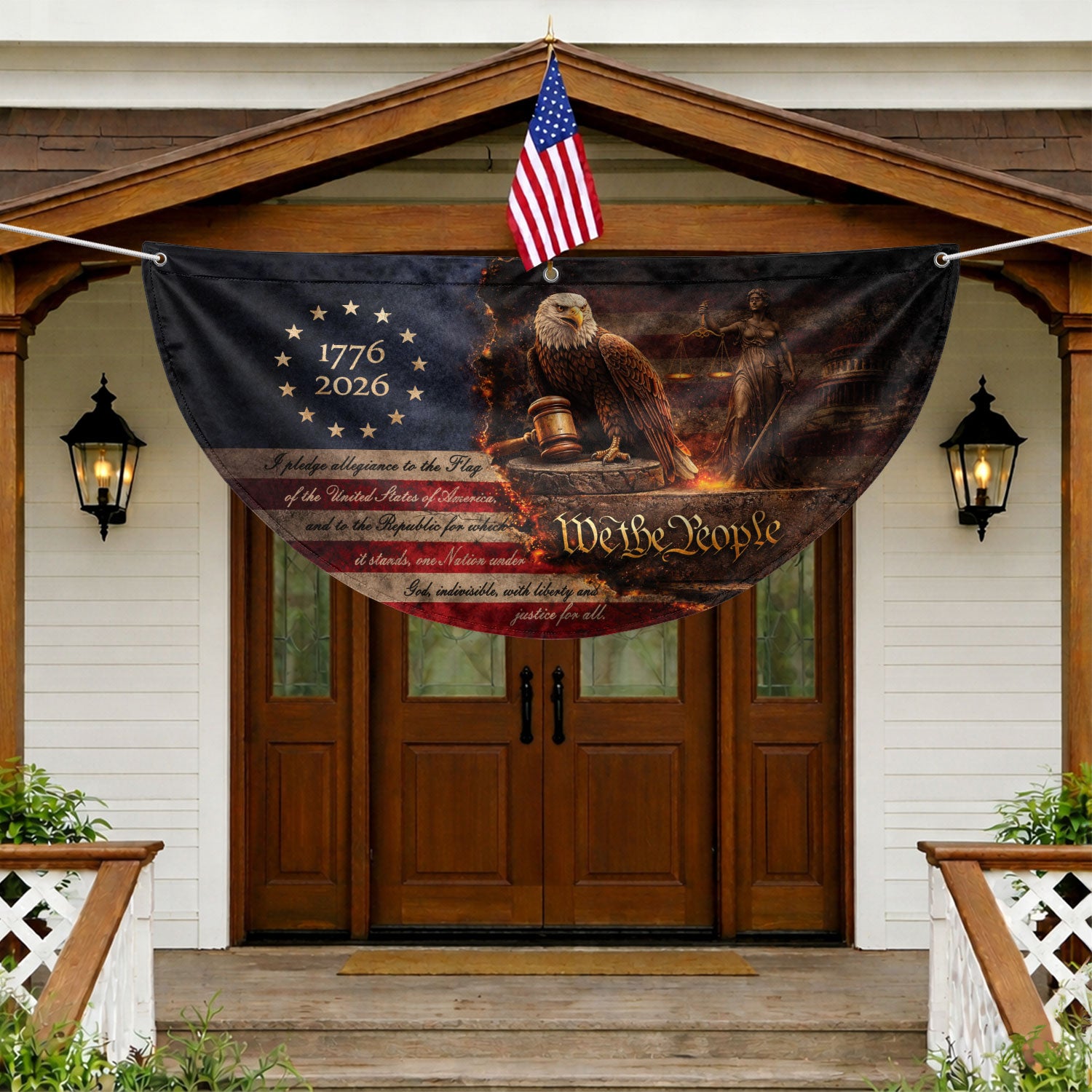 Pledge of Allegiance Fence Flag 1776-2026 Patriotic Eagle - We The People Outdoor Decor - Rust Field Wear