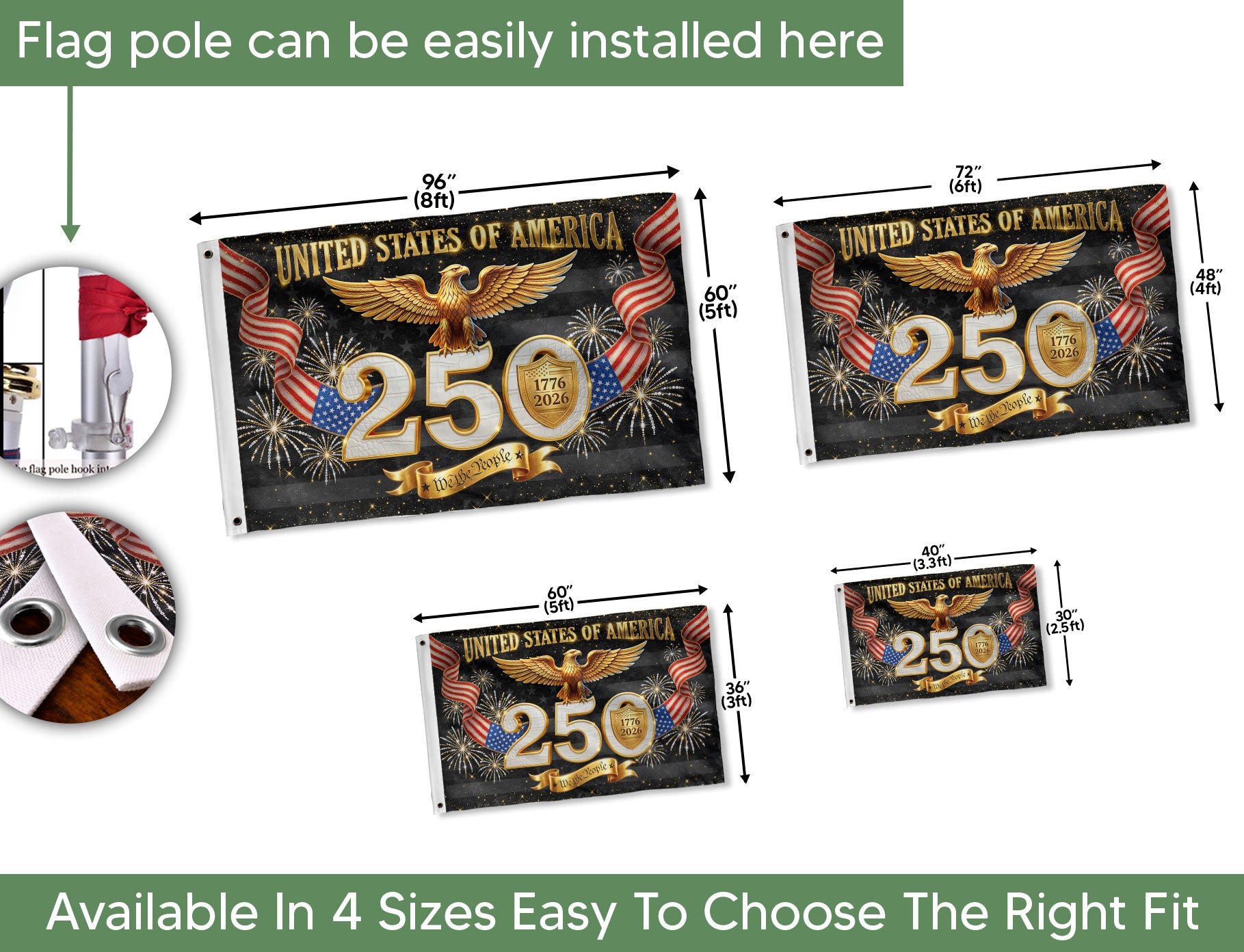USA 250th Anniversary House Flag 1776–2026 Eagle Patriotic Outdoor Banner Decor