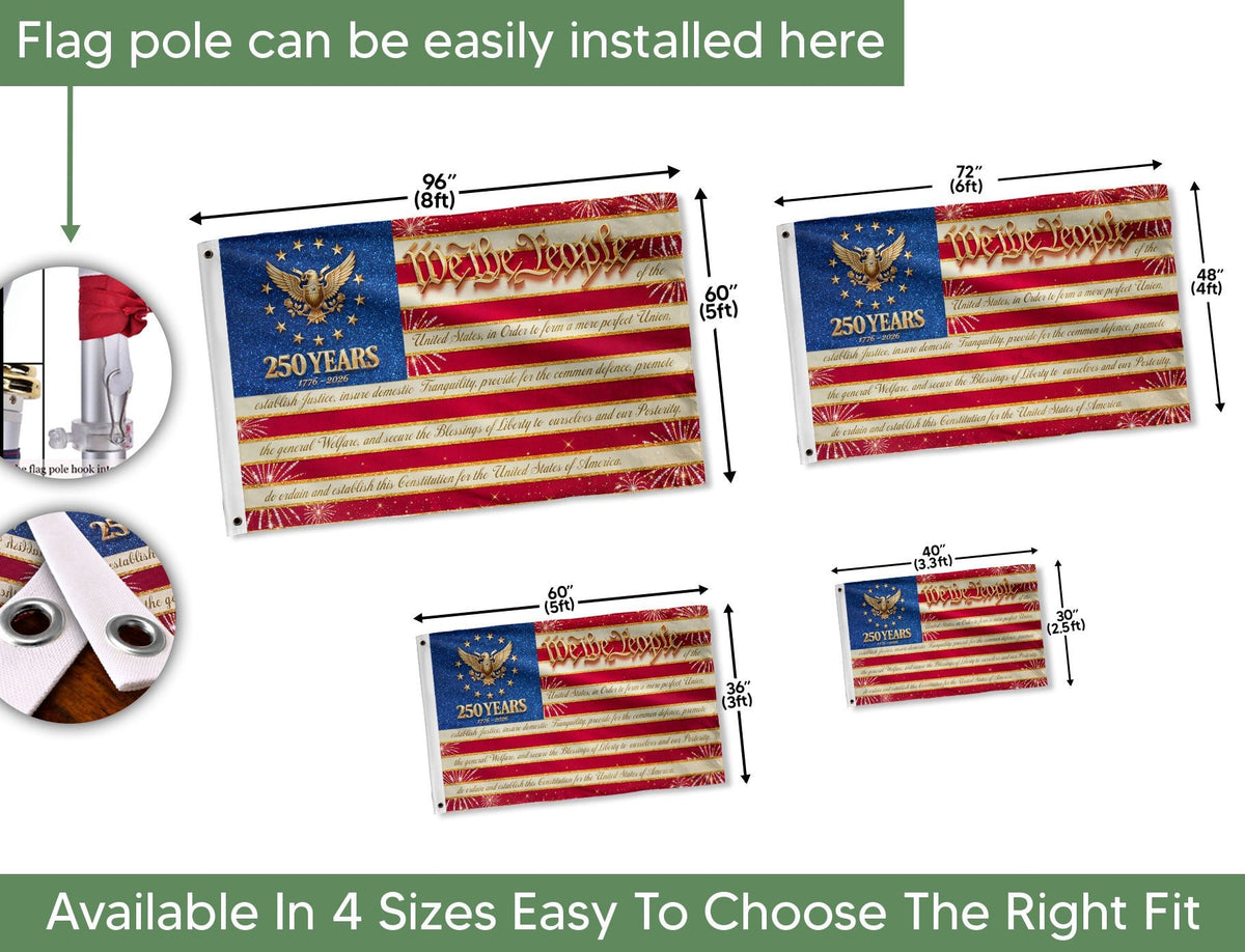 250 Years United States Flag - We The People Patriotic Home Banner 1776-2026 - Rust Field Wear