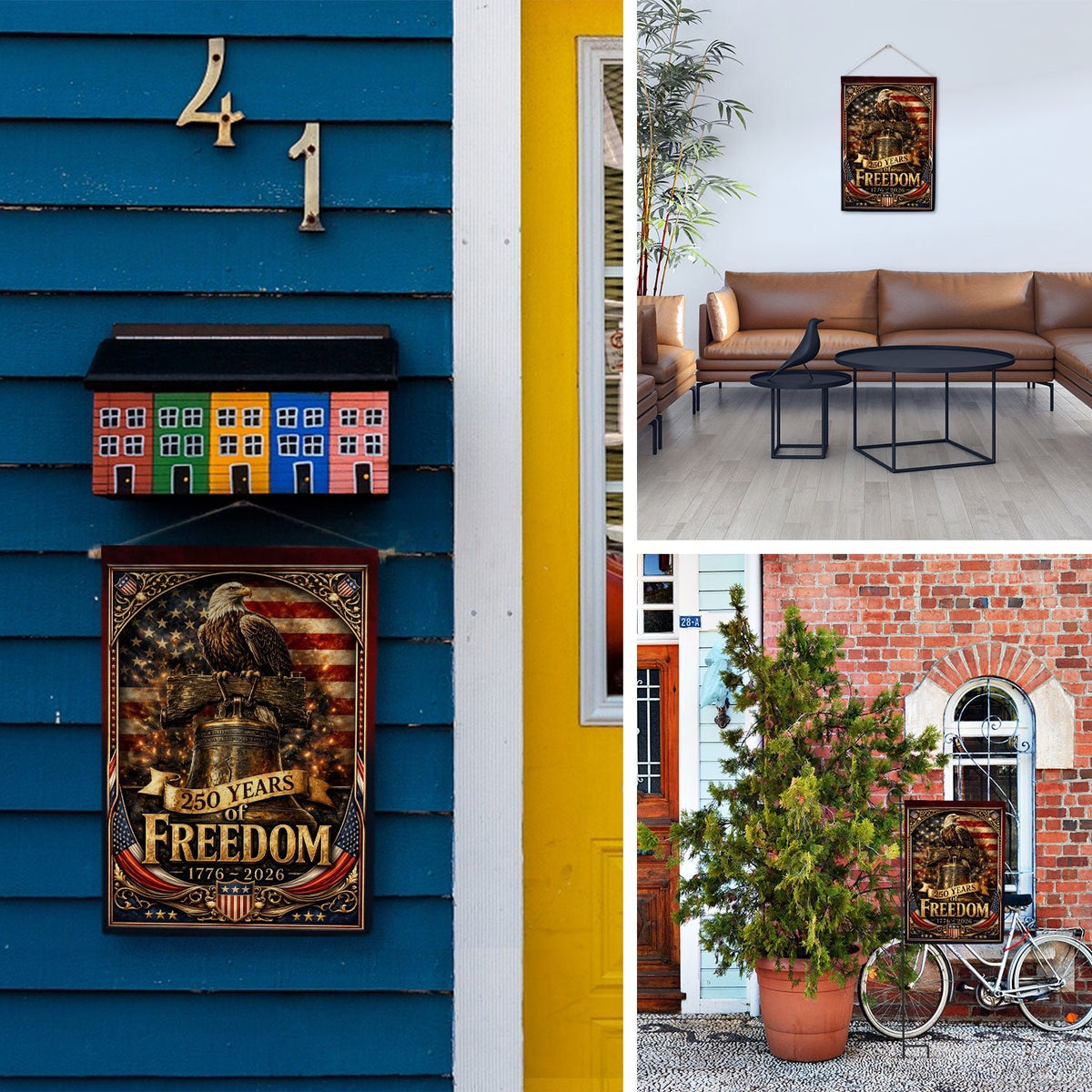 250 Years of Freedom House Flag 1776-2026 Liberty Bell & Eagle Patriotic Banner - Rust Field Wear