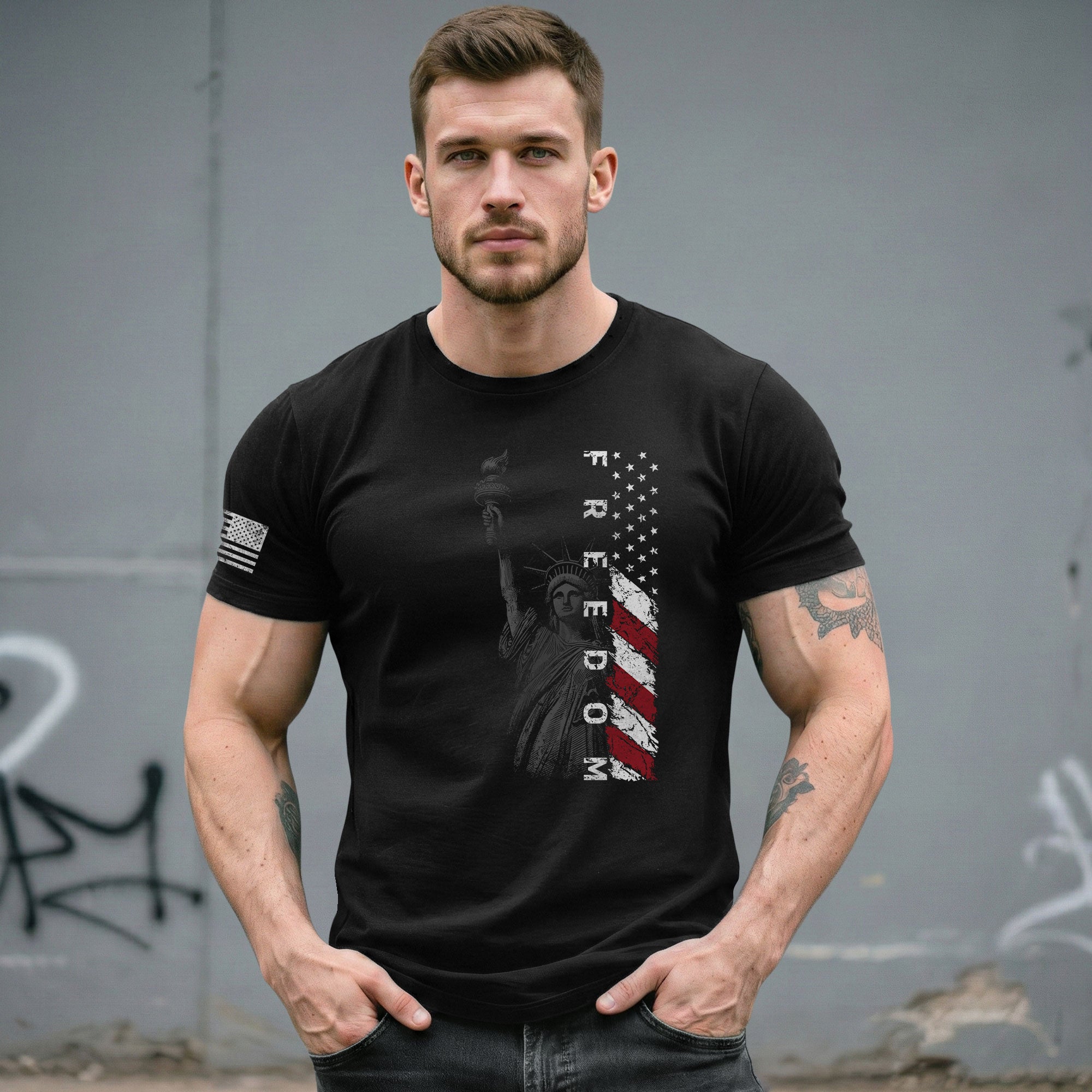Freedom Shirts for Men, Freedom Statue of Liberty American Flag Patriotic USA - Patriotic T Shirts - Rust Field Wear