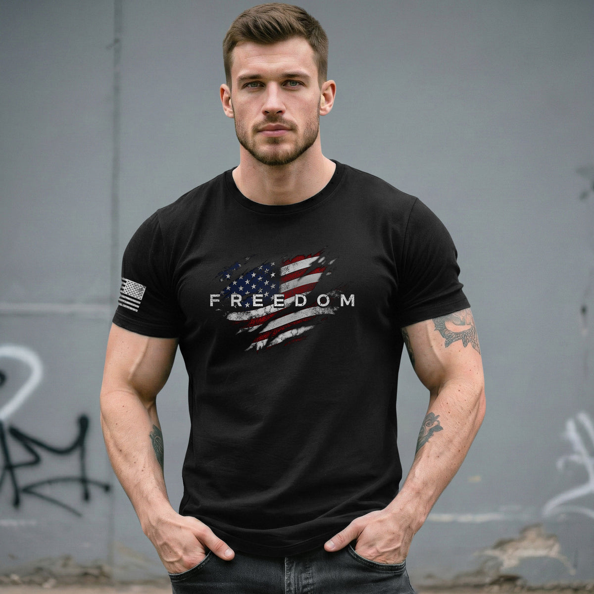 Freedom American Flag Distressed Patriotic USA - Freedom T Shirt, Patriotic Shirts for Men - Rust Field Wear