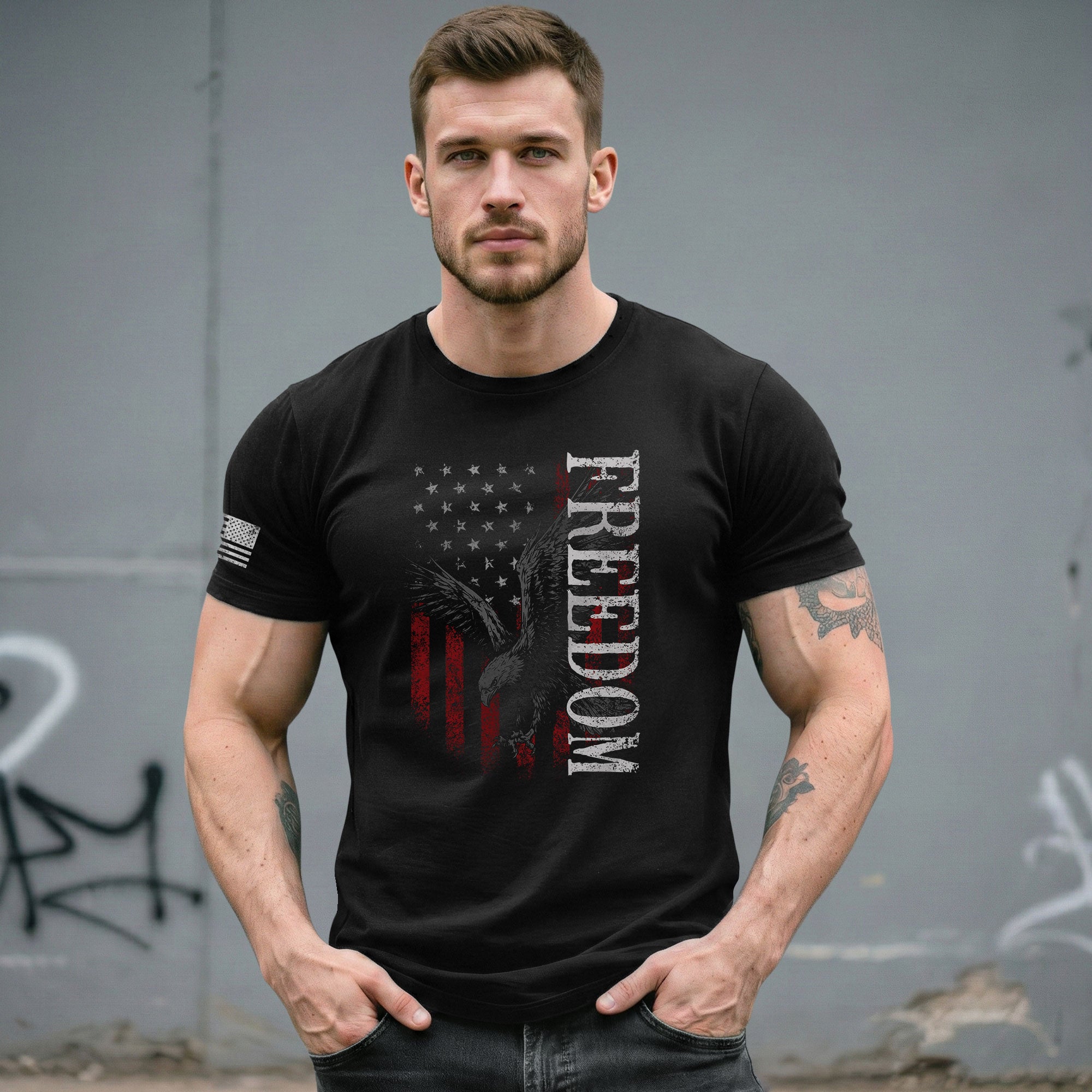 Freedom T Shirt, Freedom Eagle American Flag Patriotic USA Vintage Style - Freedom Shirts for Men - Rust Field Wear